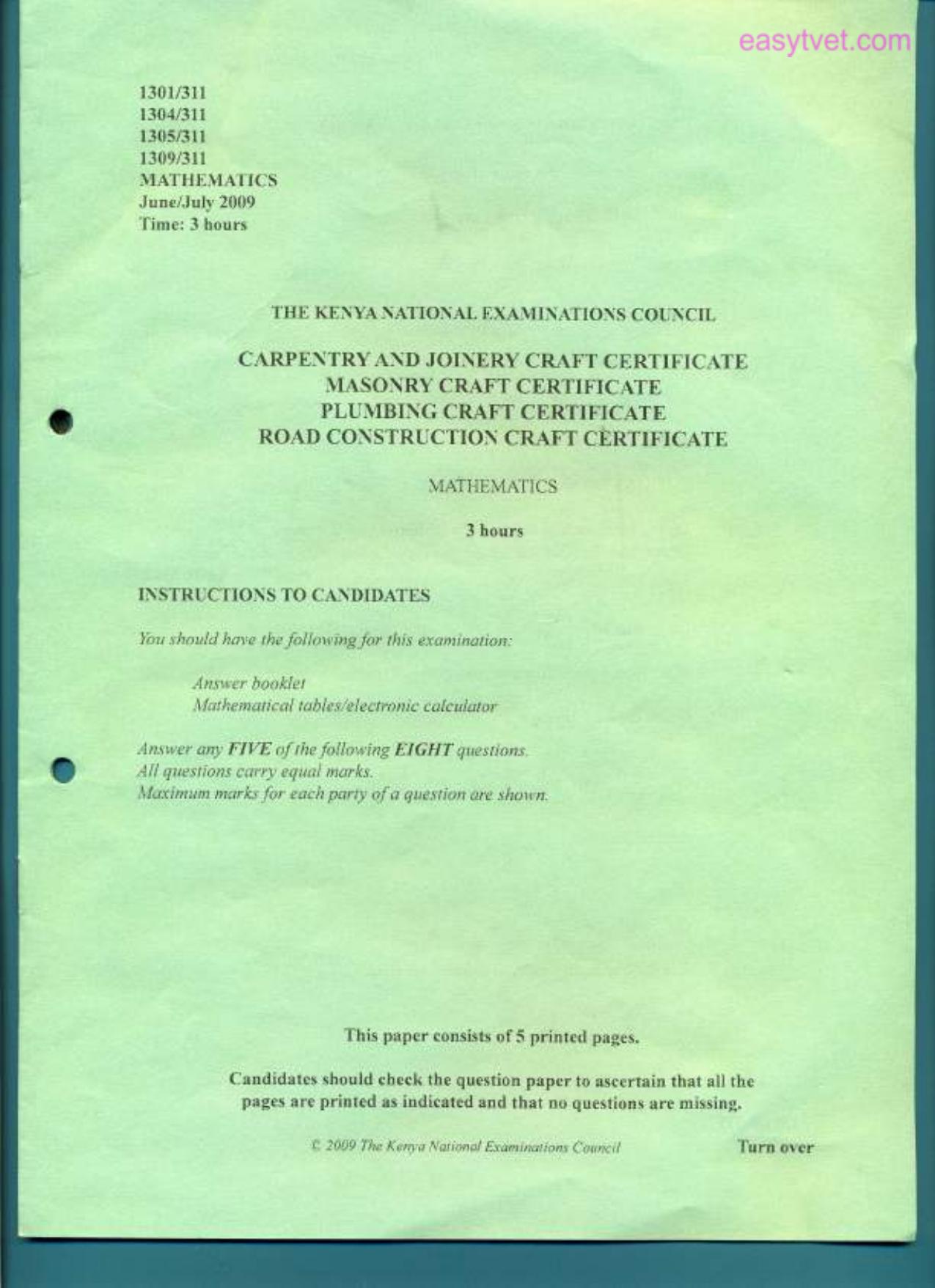 Mathematics (2009) — page 1 of 5