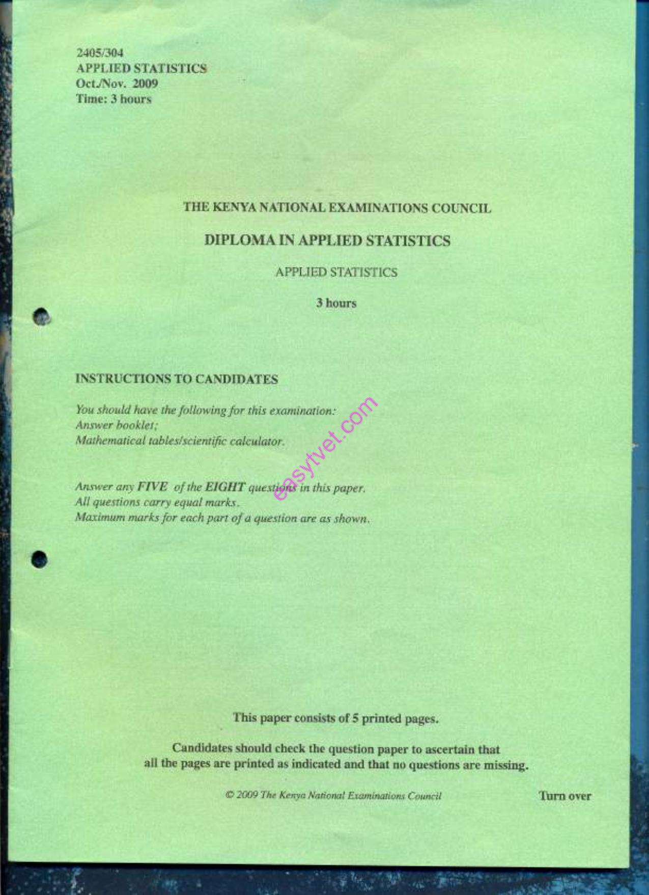 Applied Statistics (2009) — page 1 of 5
