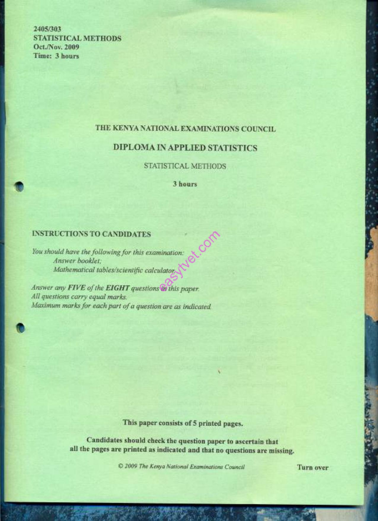 Statistical Methods (2009) — page 1 of 5
