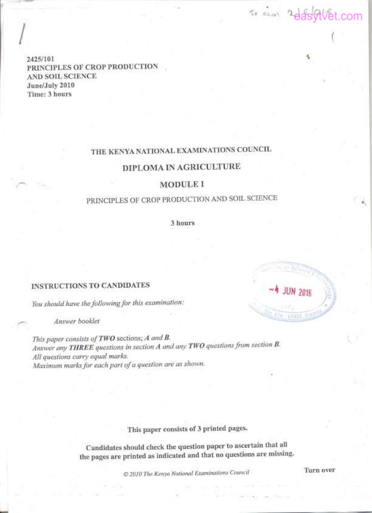 Principles of Crop Production and Soil Science (2010) — page 1 of 3