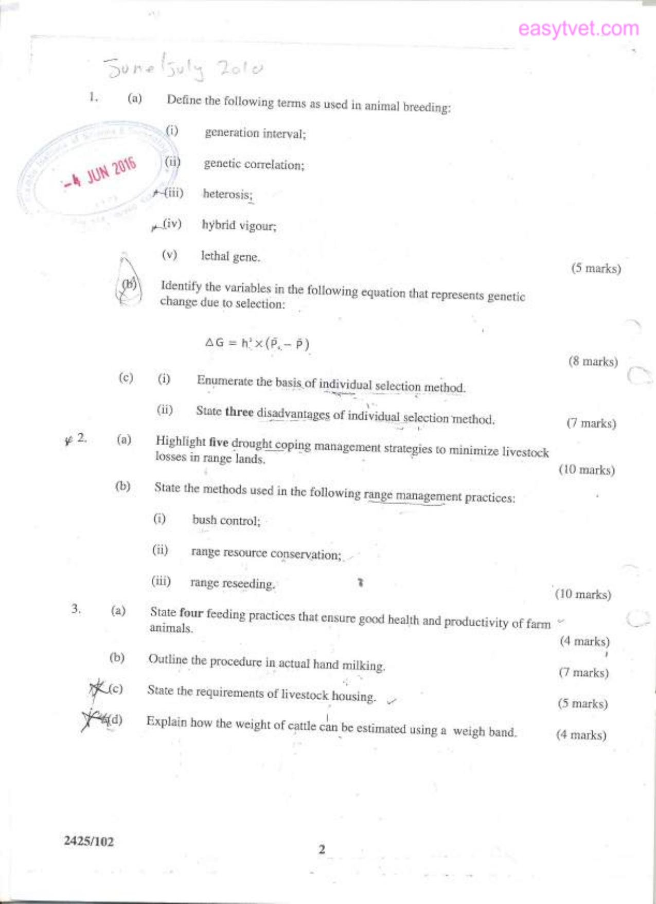 Principles of Animal Production I (2010) — page 2 of 5