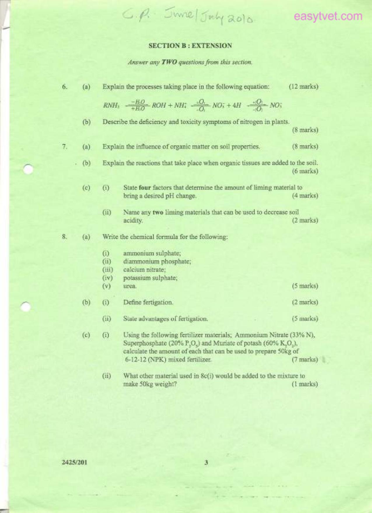 Crop Production I, Soil Fertility and Plant Nutrition (2010) — page 3 of 3