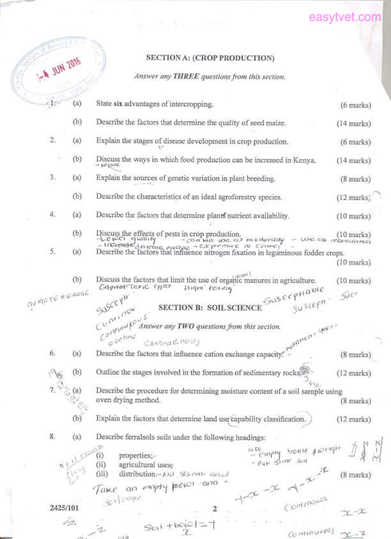 Principles of Crop Production I and Soil Science (2010) — page 2 of 3