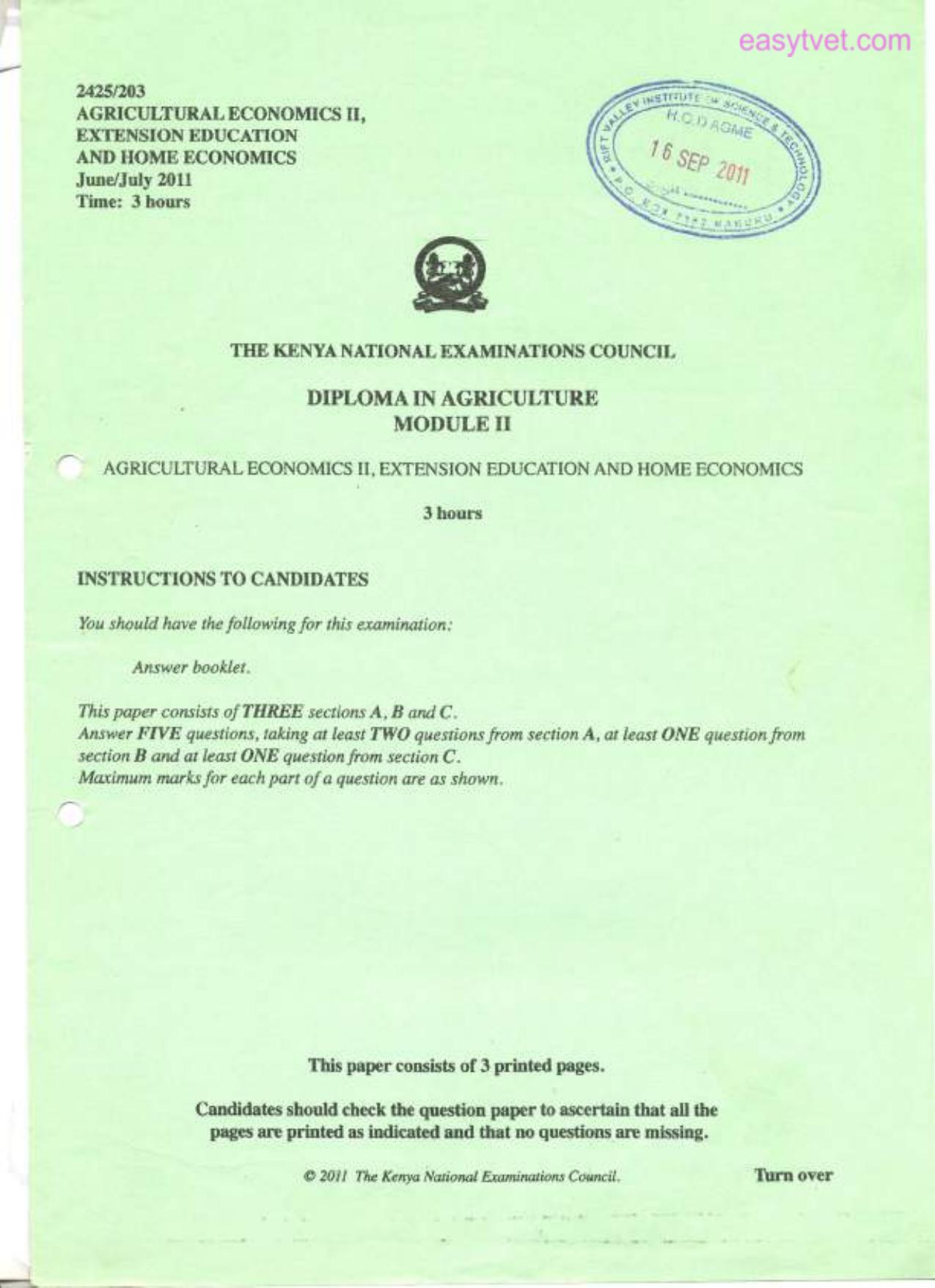 Agricultural Economics Ii, Extension Education and Home Economics (2011) — page 1 of 3
