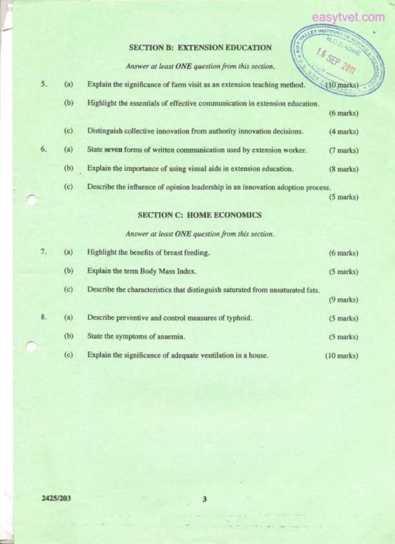 Agricultural Economics Ii, Extension Education and Home Economics (2011) — page 3 of 3
