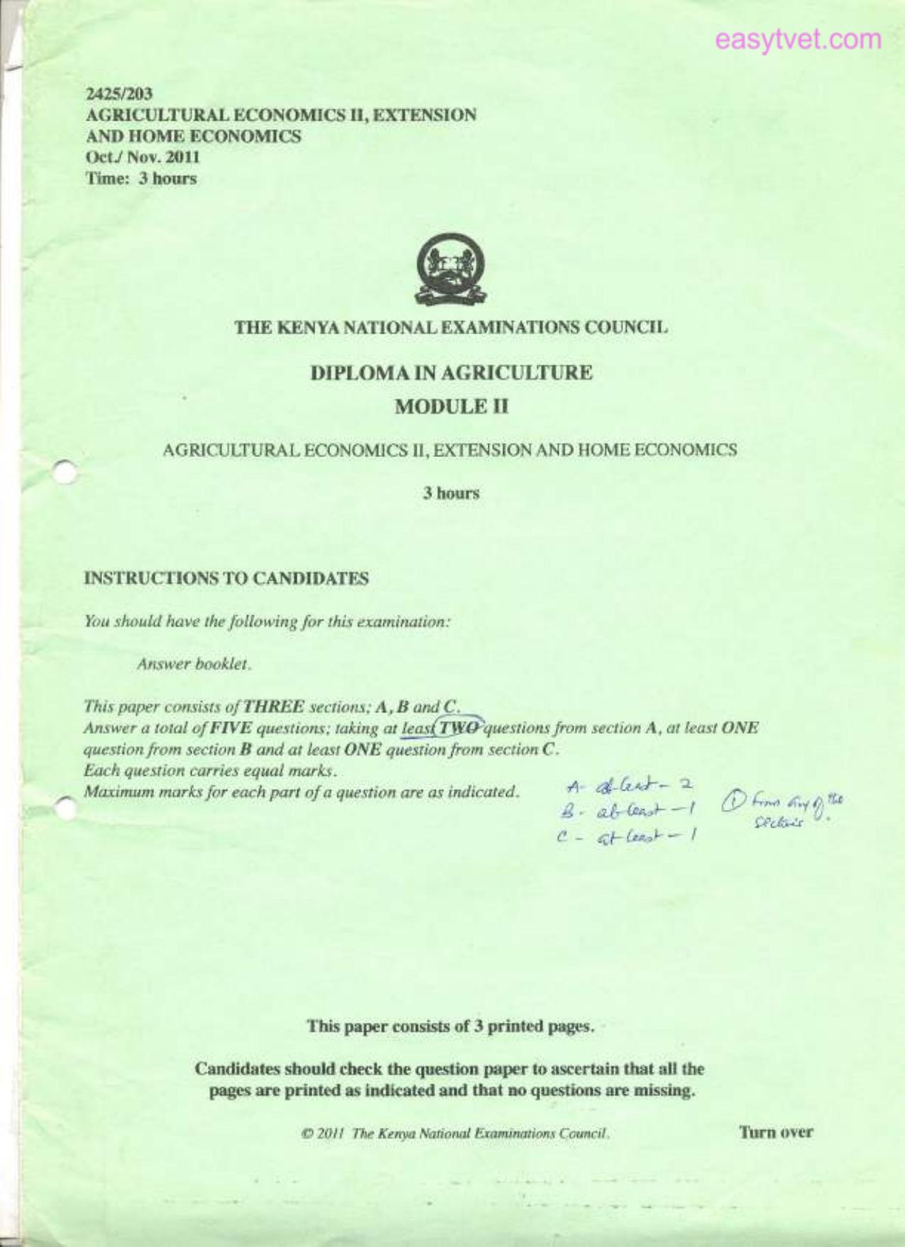 Agricultural Economics 11, Extension and Home Economics (2011) — page 1 of 3