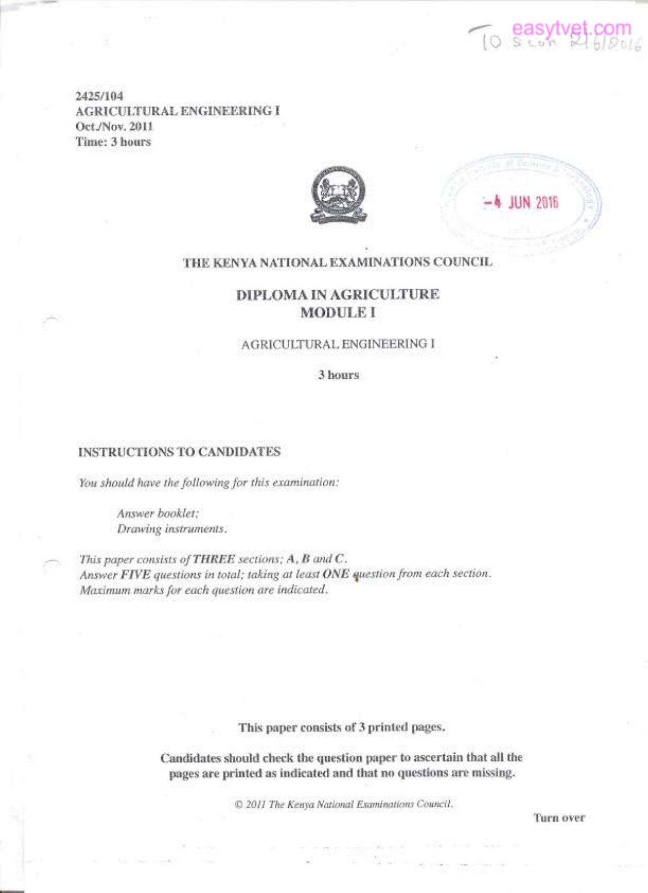 Agricultural Engineering I (2011) — page 1 of 3