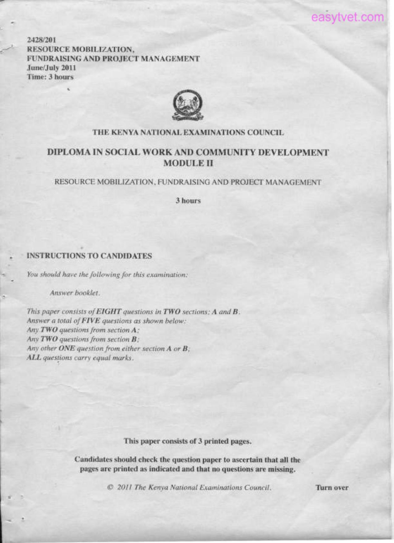 Resolurce Mobilezation, Fundraising and Project Management (2011) — page 1 of 3