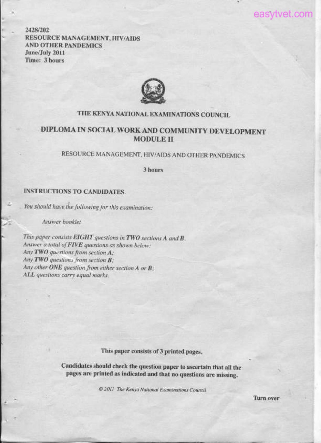 Resource Management, Hiv/aids and Other Pandemics (2011) — page 1 of 2