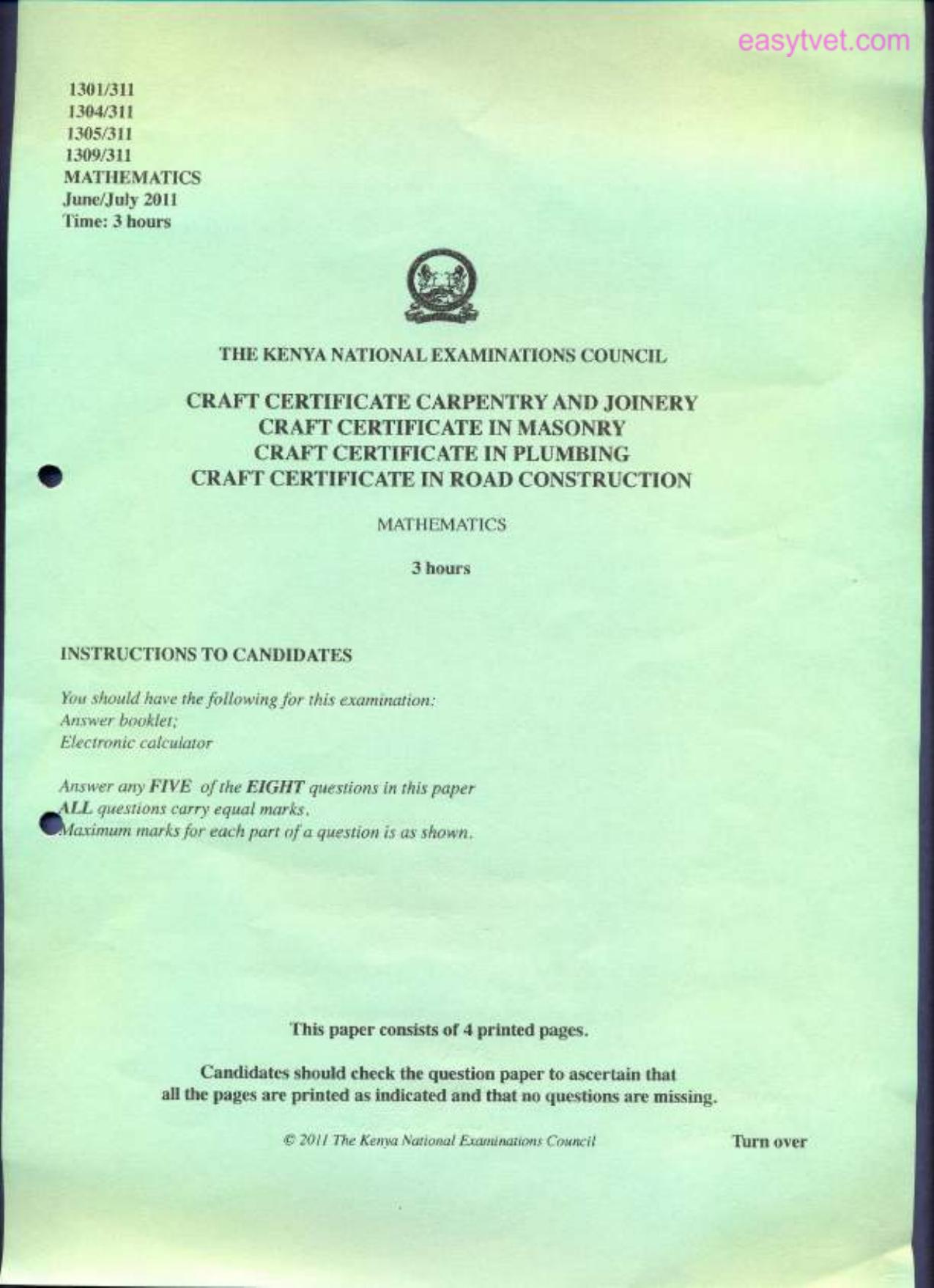 Mathematics (2011) — page 1 of 4