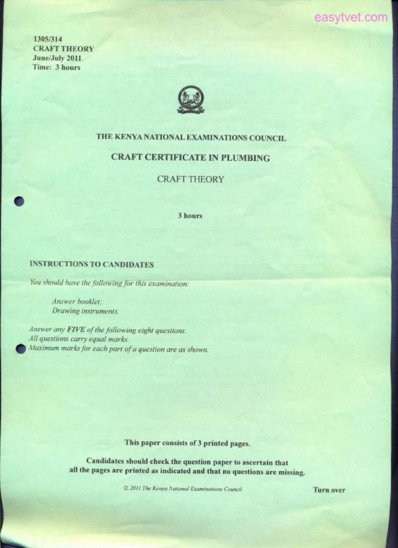 Craft Certificate in Plumbing (2011) — page 1 of 3