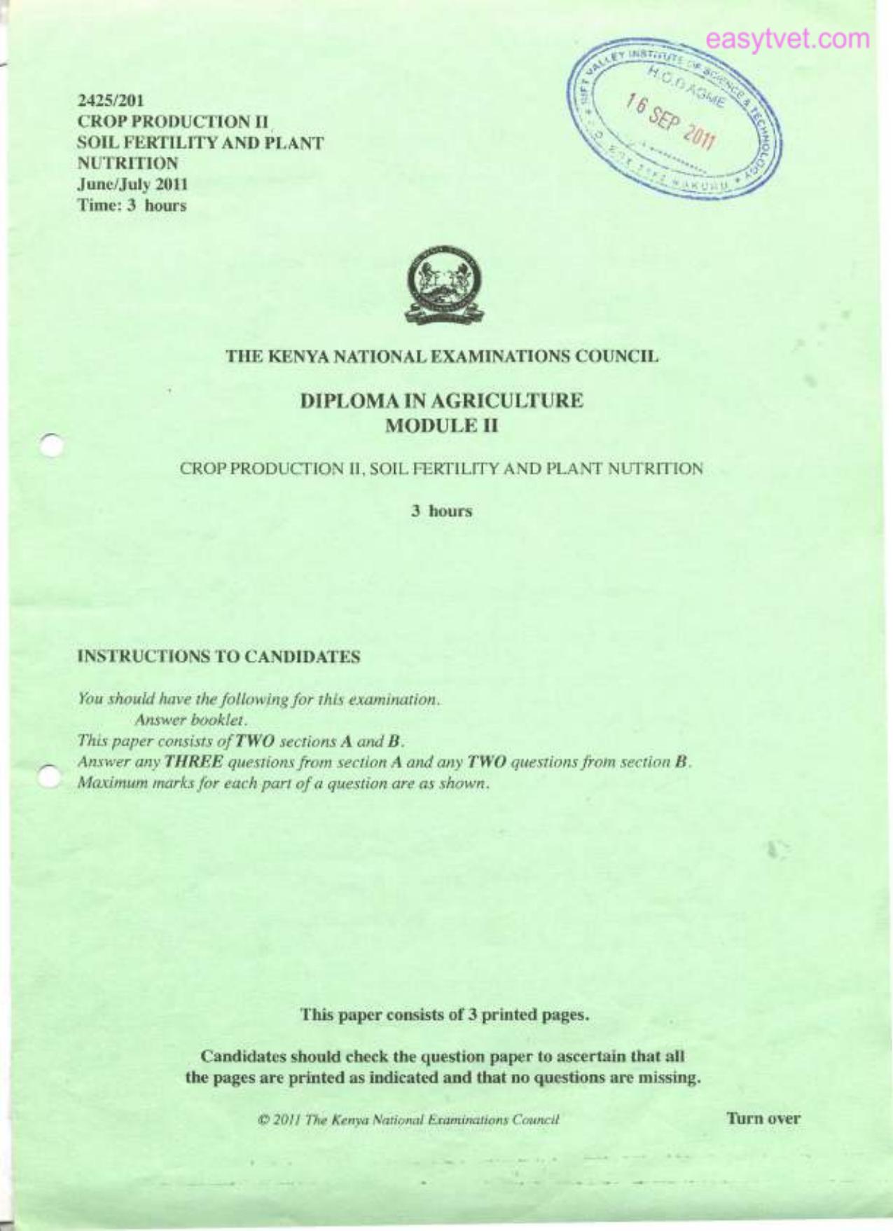 Cropproduction L1, Soil Fertility and Plant Nutrition (2011) — page 1 of 3