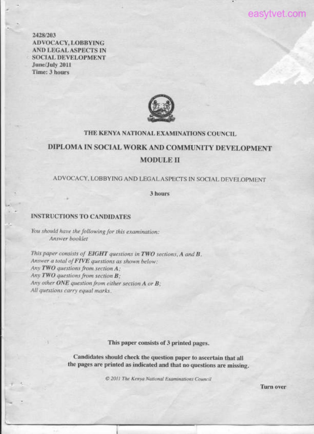 Advocuacy, Lobbying and Legal Aspects in Social Development (2011) — page 1 of 4