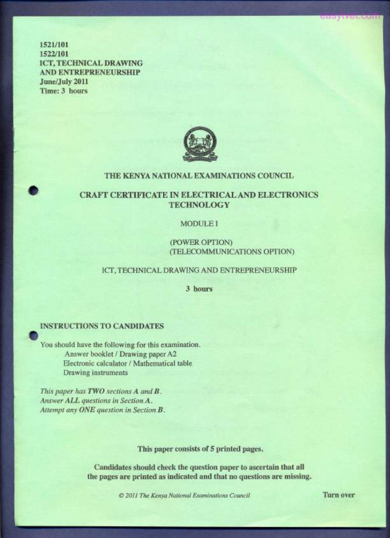 Ict, Technical Drawing and Entrepreneurship (2011) — page 1 of 5