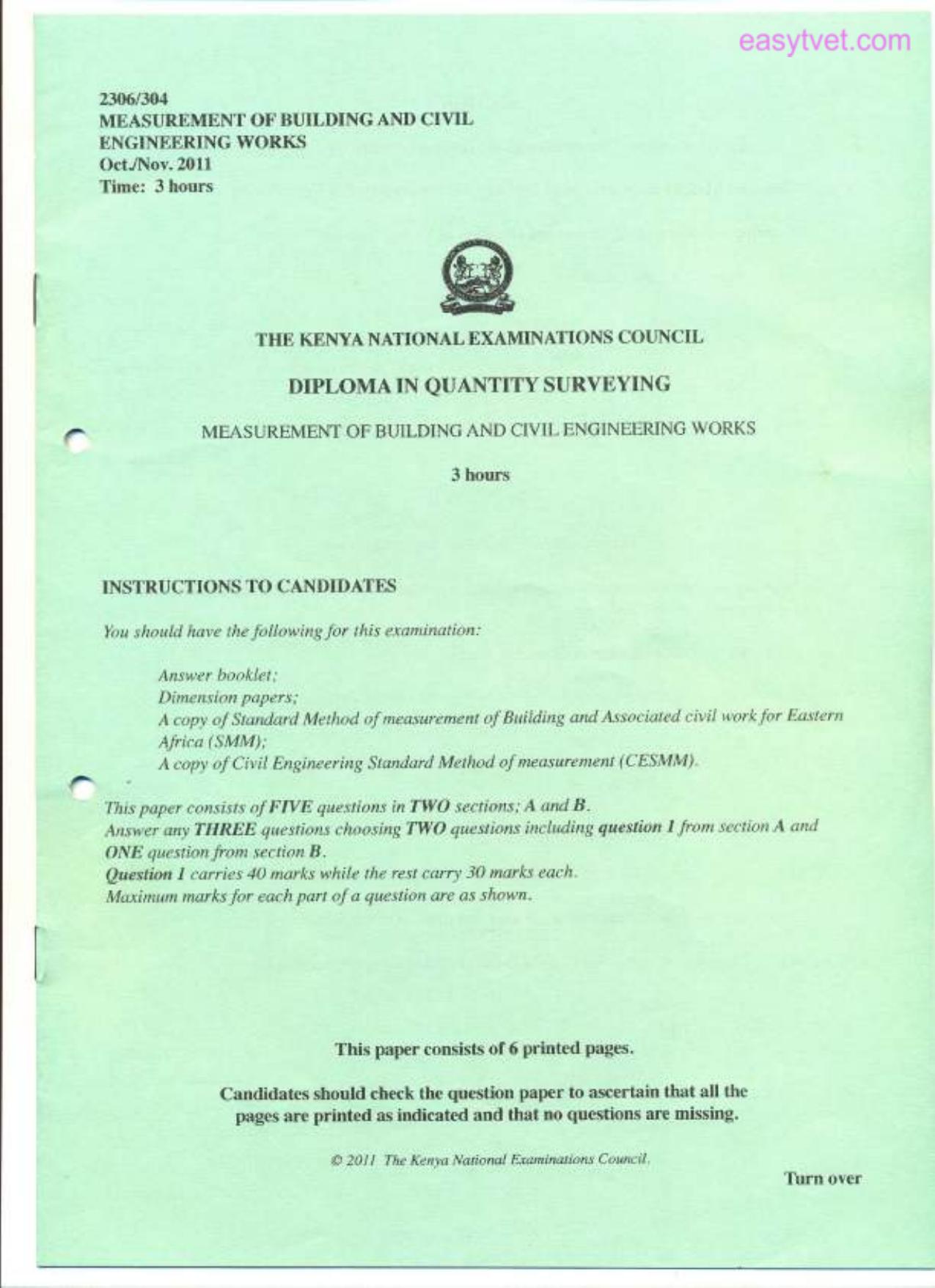 Measurement of Building and Civil Engineering Works (2011) — page 1 of 6