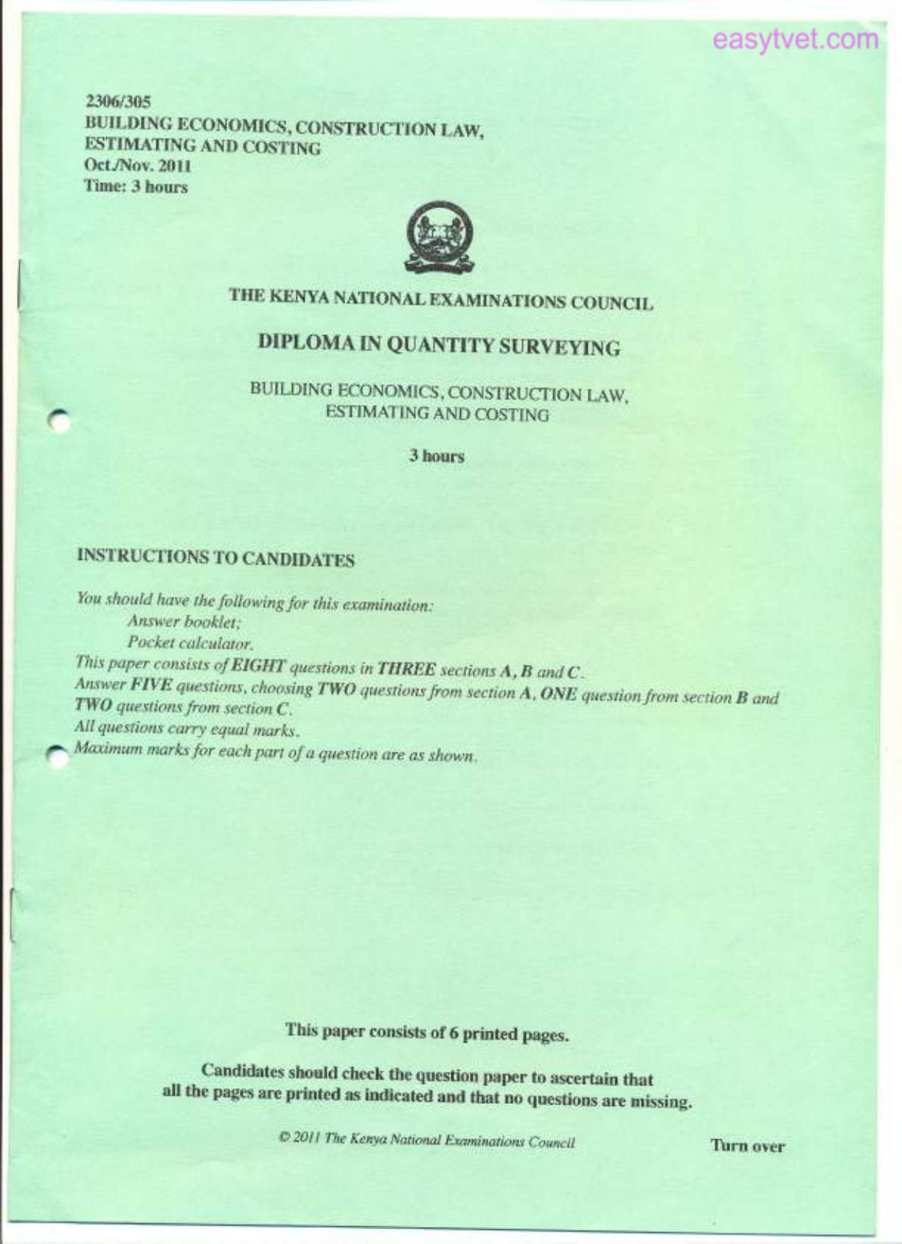Building Economics, Construction Law (2011) — page 1 of 6