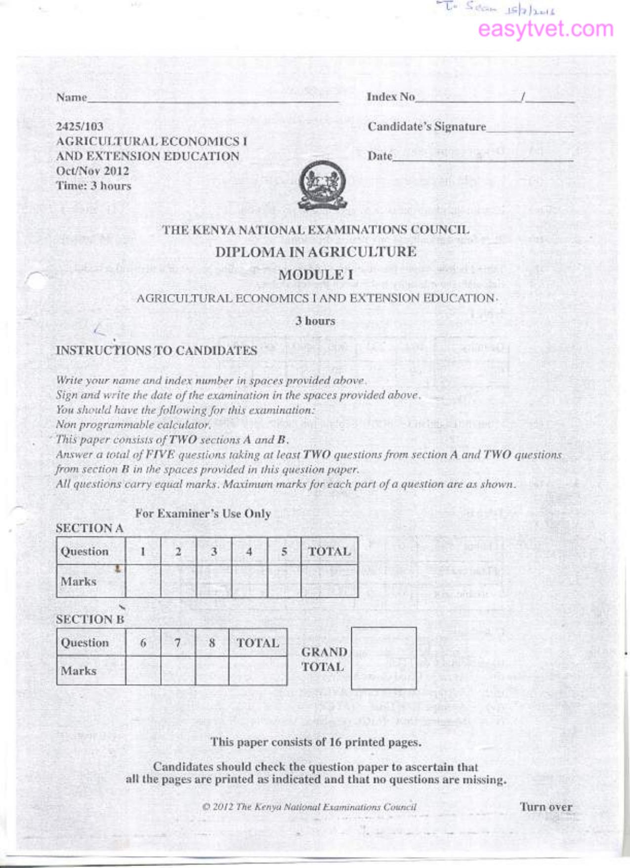 Agricultural Economics and Extension Education (2002) — page 1 of 4