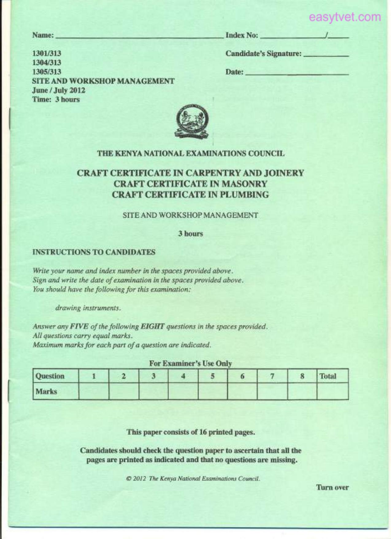Site and Workshop Management (2012) — page 1 of 3