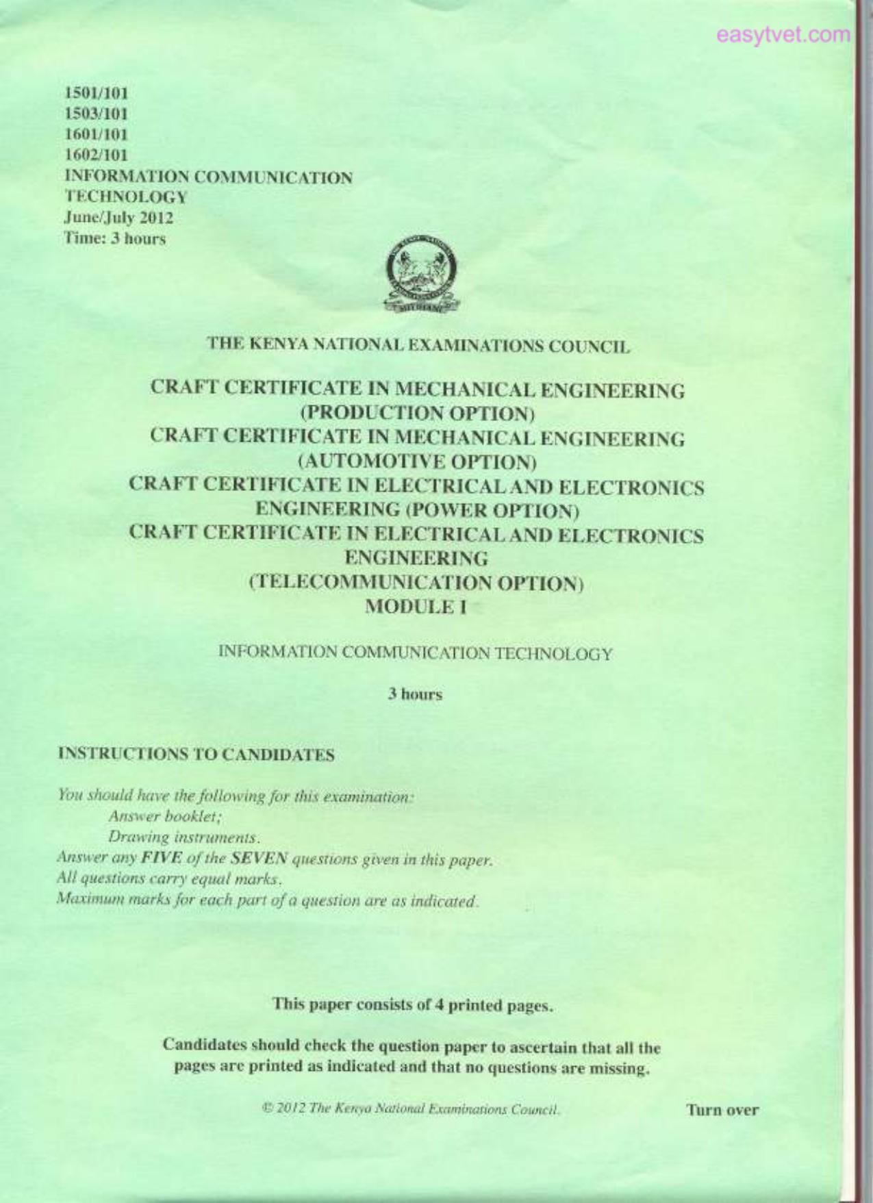 Craft Certificate in Electrical and Electronics (2012) — page 1 of 4