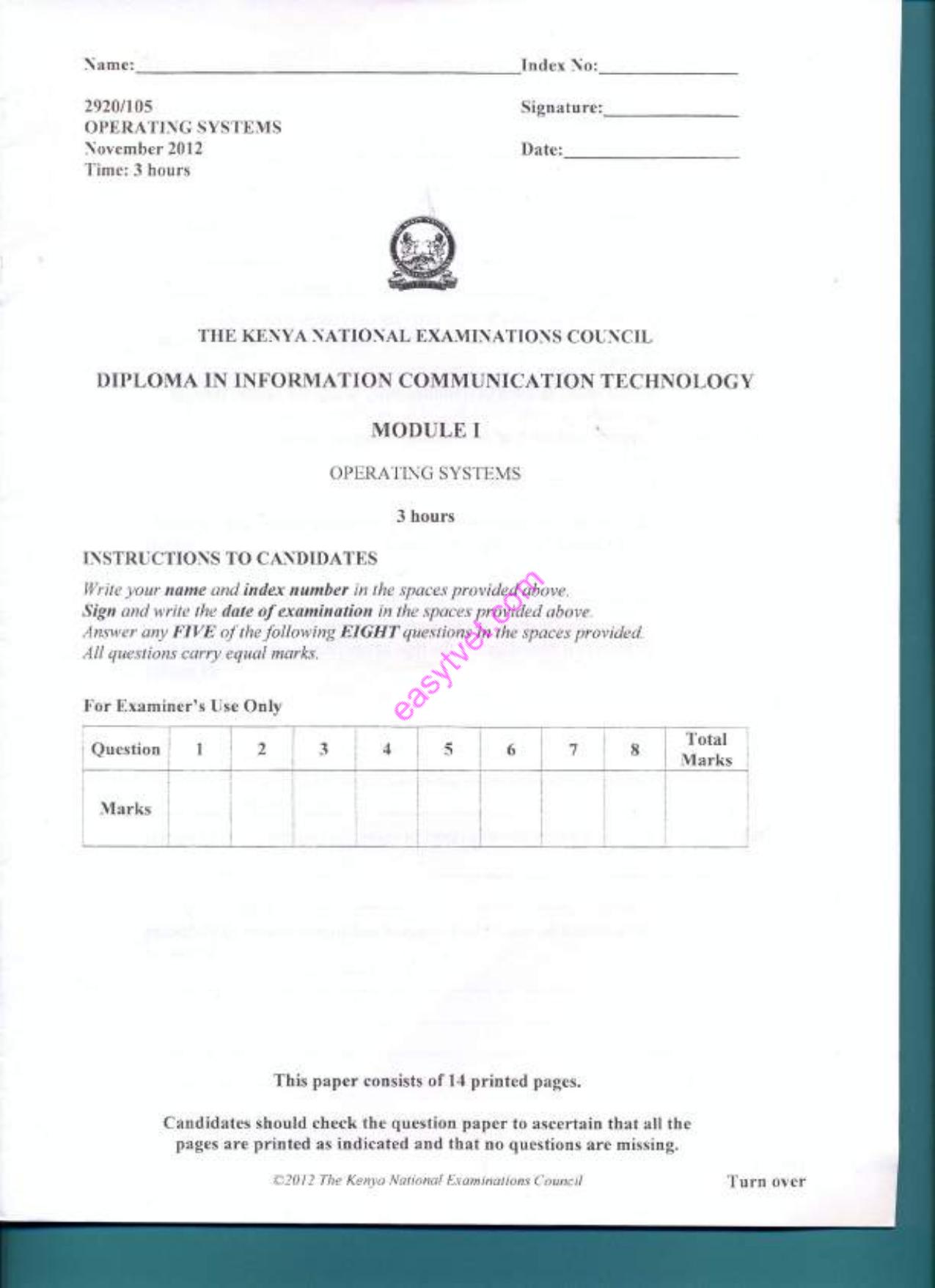 Dperating Systemms (2012) — page 1 of 14