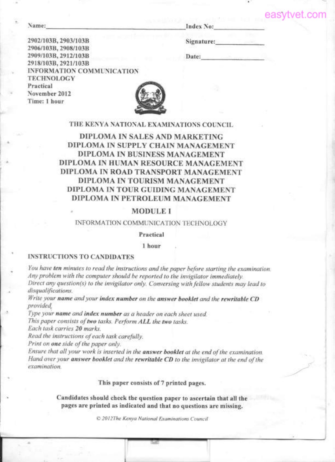 Information Communication Technology (2012) — page 1 of 6