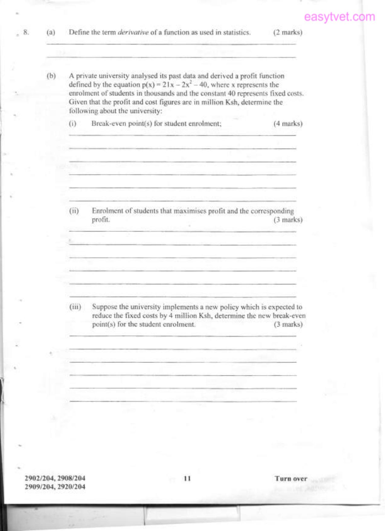Quantitative Methods (2012) — page 11 of 13