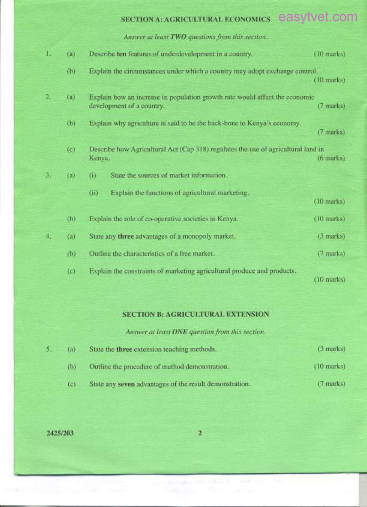 Agricultural Economics 1, Extension and Home Economics (2013) — page 2 of 3