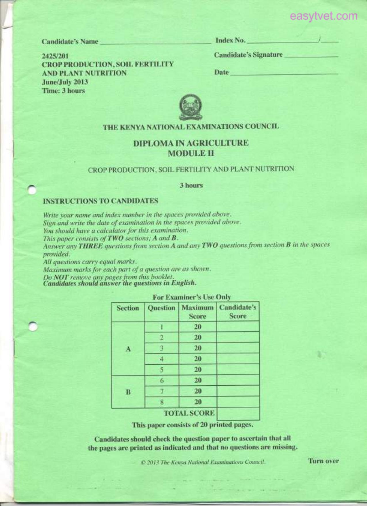Crop Production, Soil Fertility and Plant Nutrition (2013) — page 1 of 3