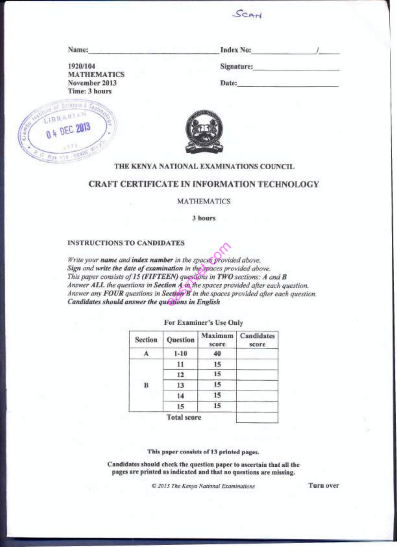 Mathematics (2013) — page 1 of 13