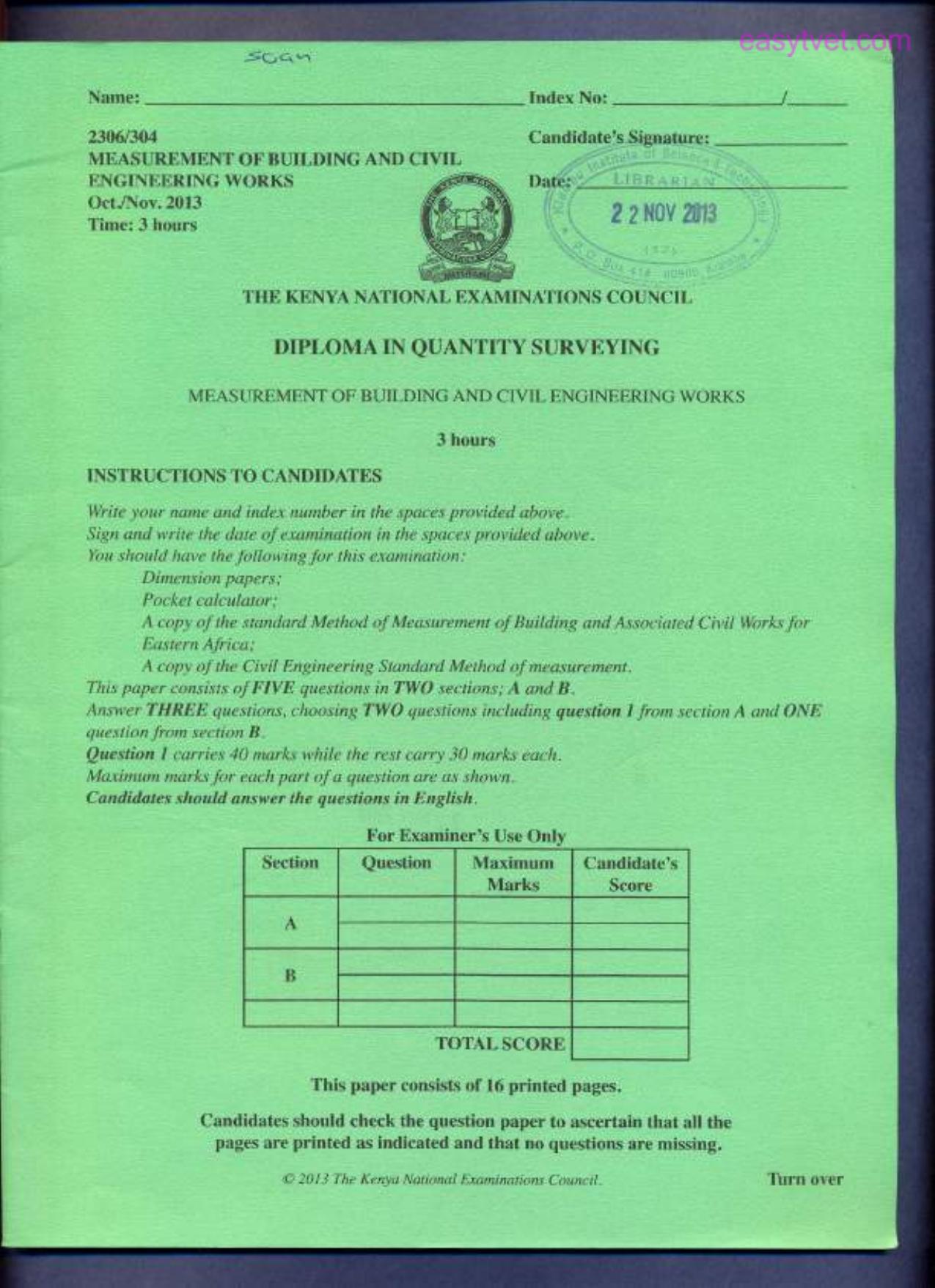 Meastutrement of Building and Civil Engineering Wores (2013) — page 1 of 10