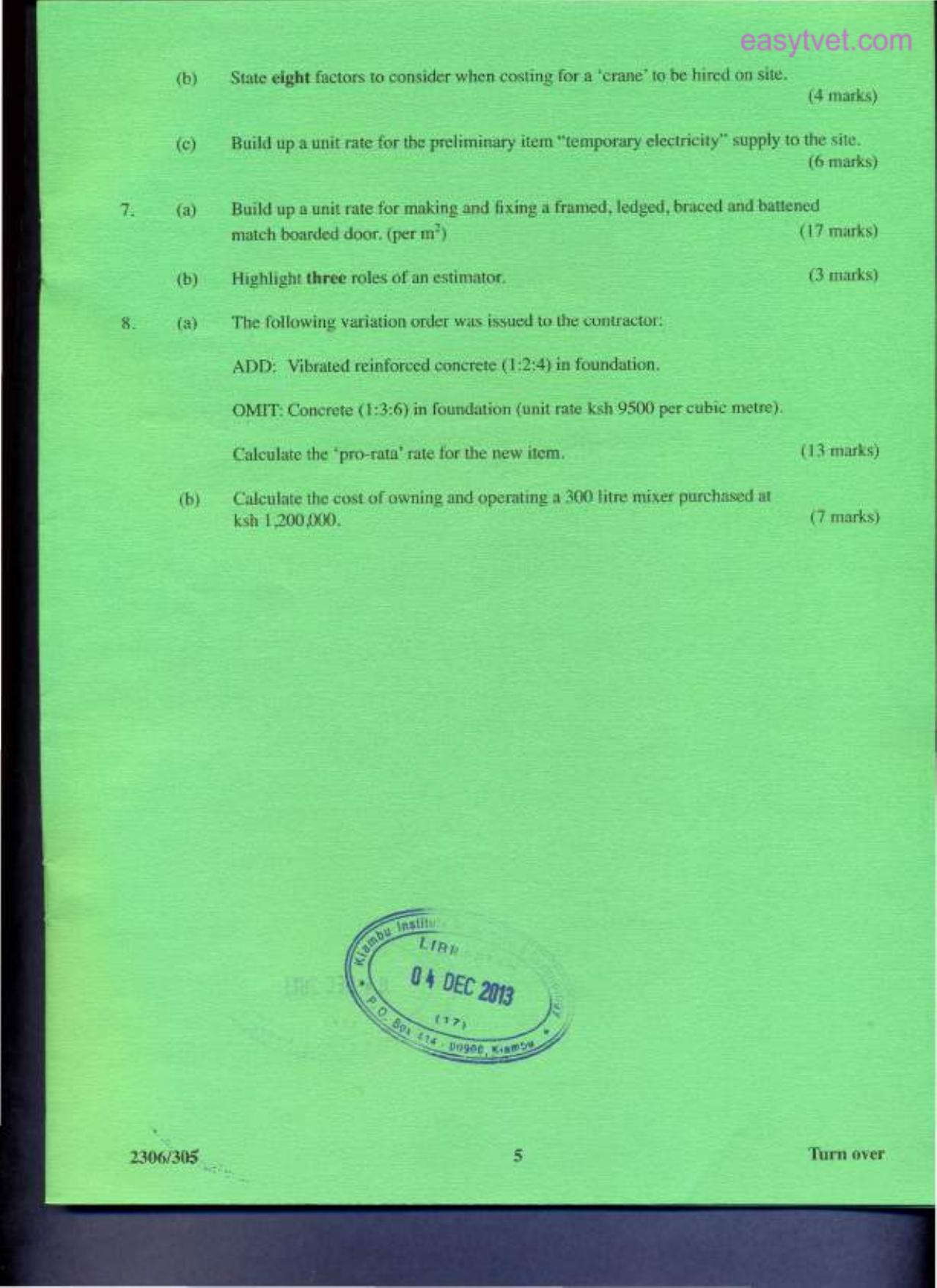 Butlding Economics, Construction Law, Estimating and Costing (2013) — page 5 of 6