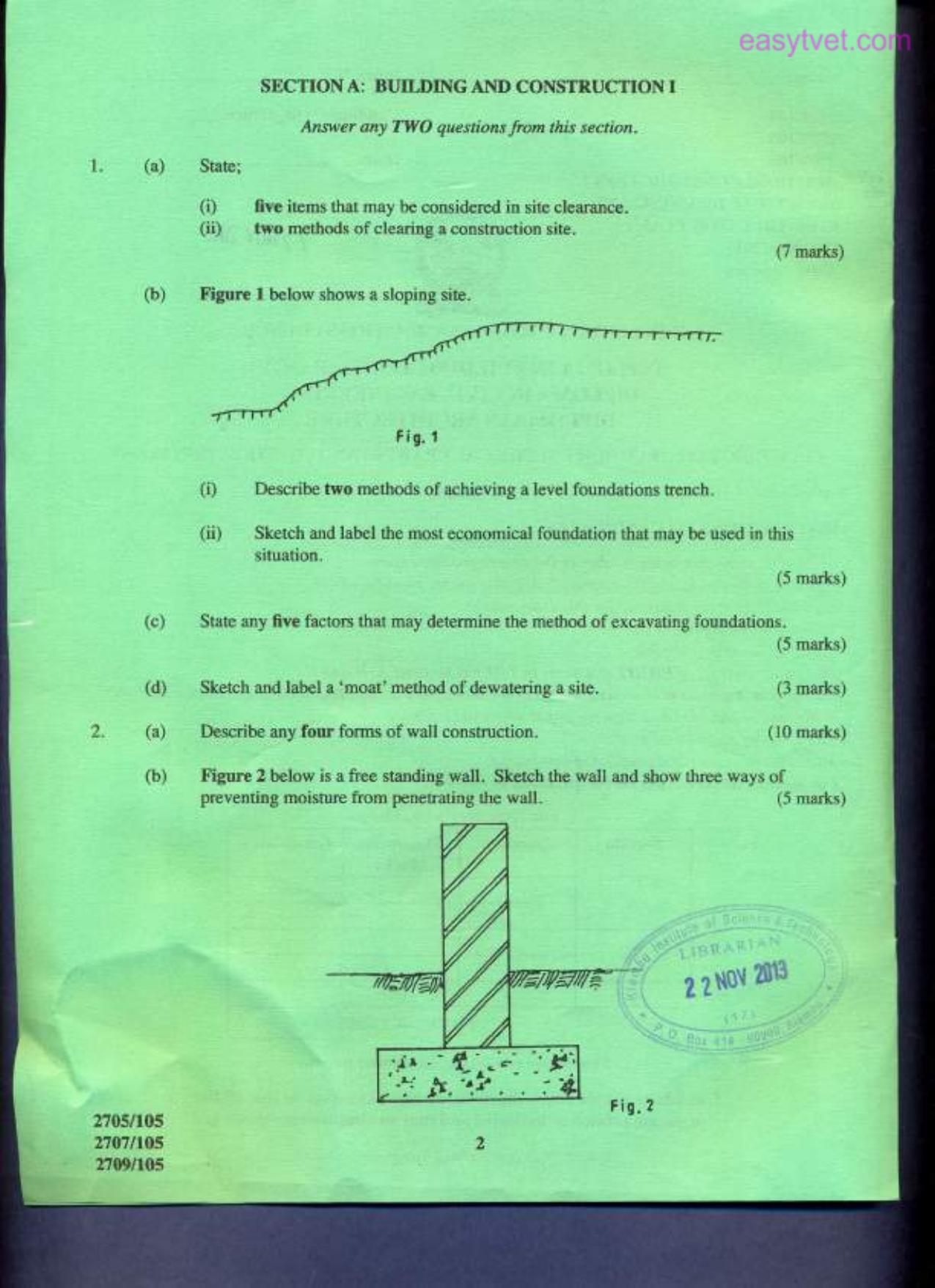 Building Construction I, Technical Deawing and Construction Plant (2013) — page 2 of 7