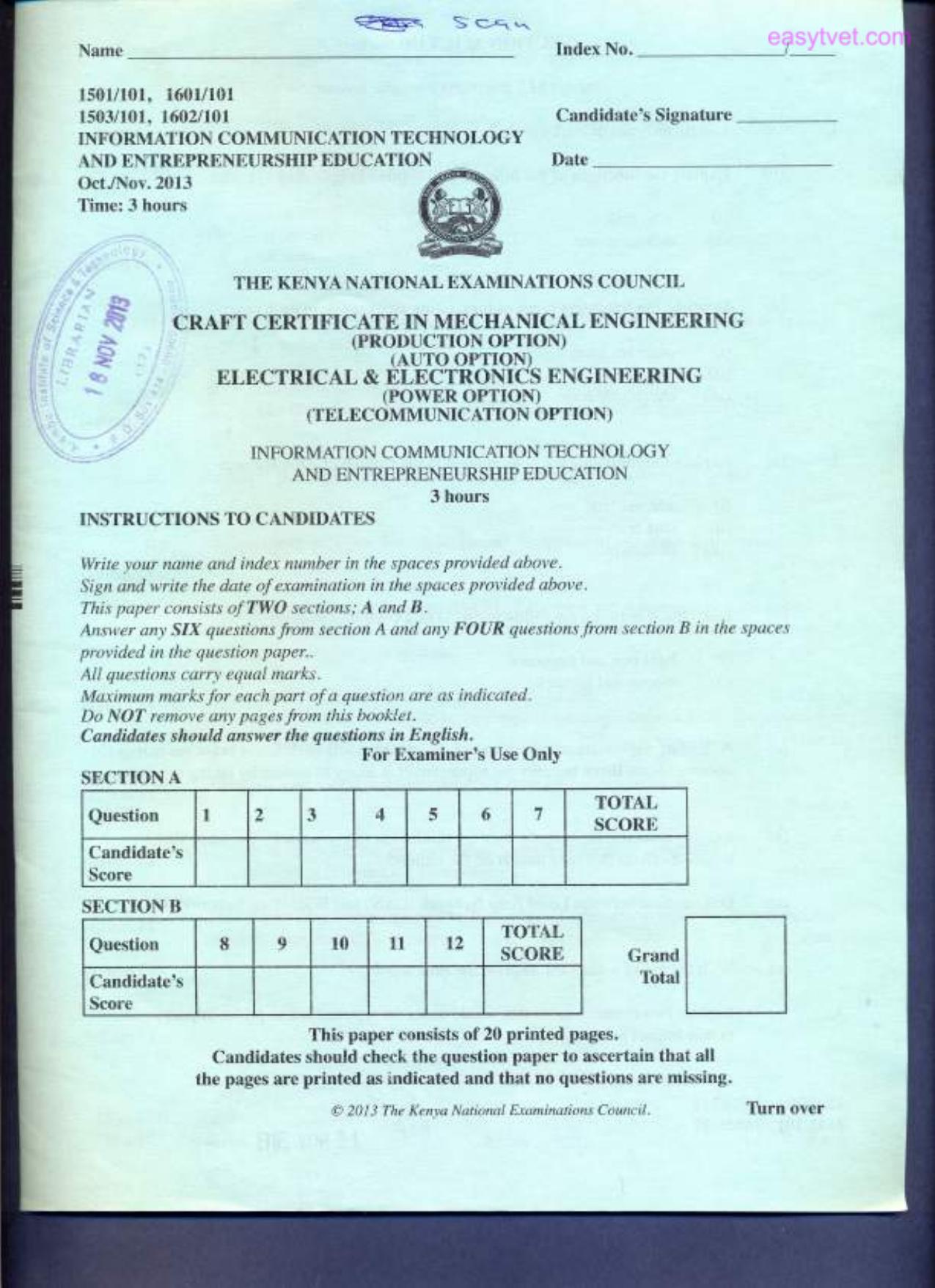 Information Communication Technology (2013) — page 1 of 4