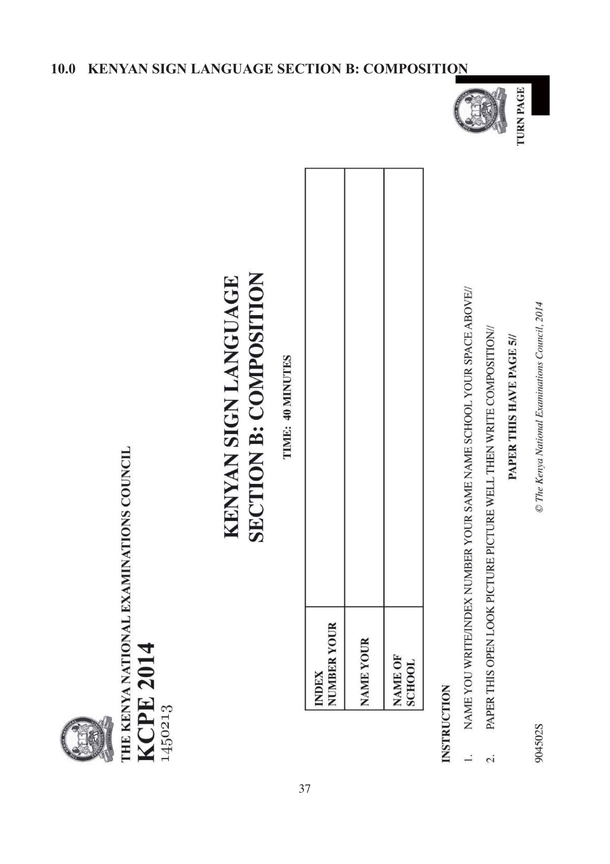 10.0 Kenyan Sign Language Section B Composition — page 1 of 3