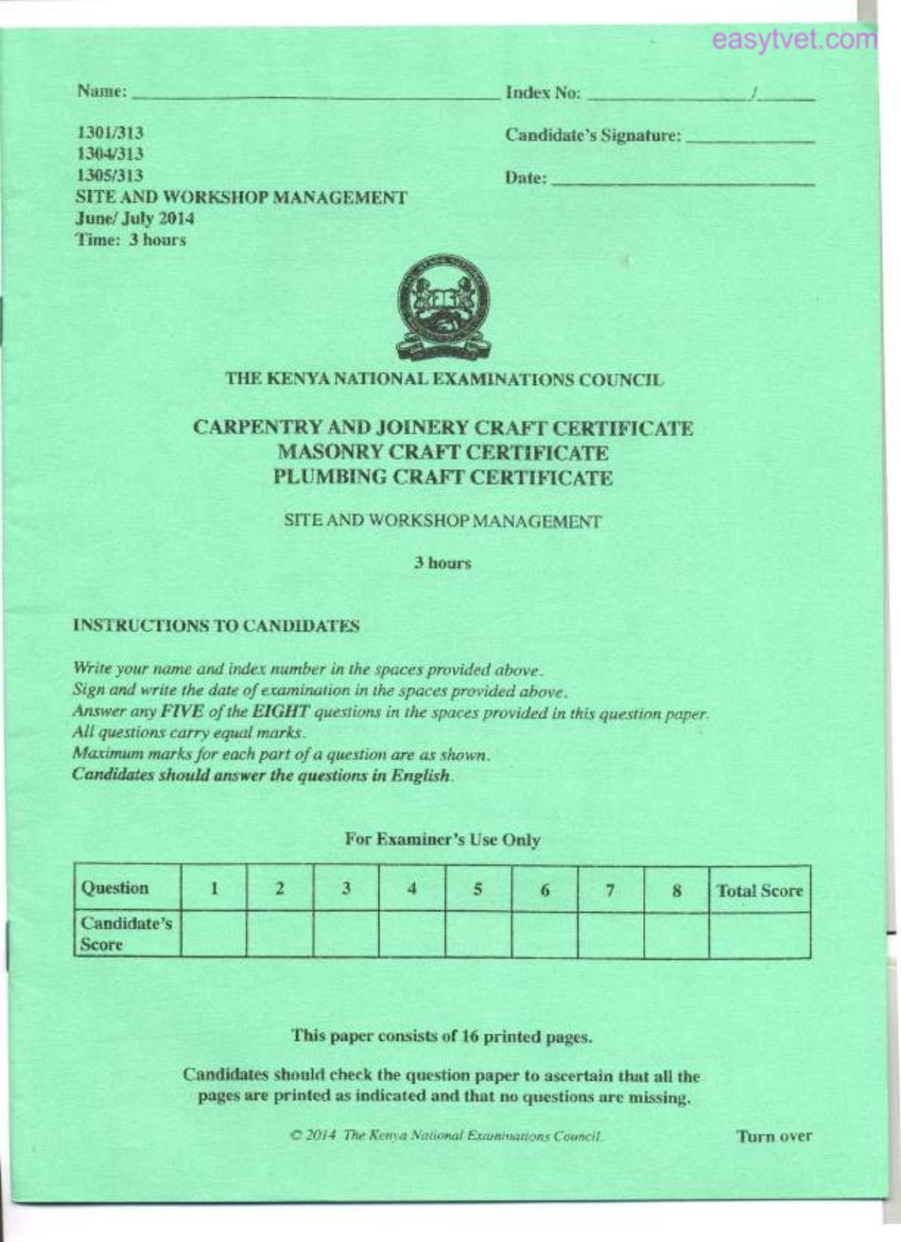 Site and Workshop Management (2014) — page 1 of 4