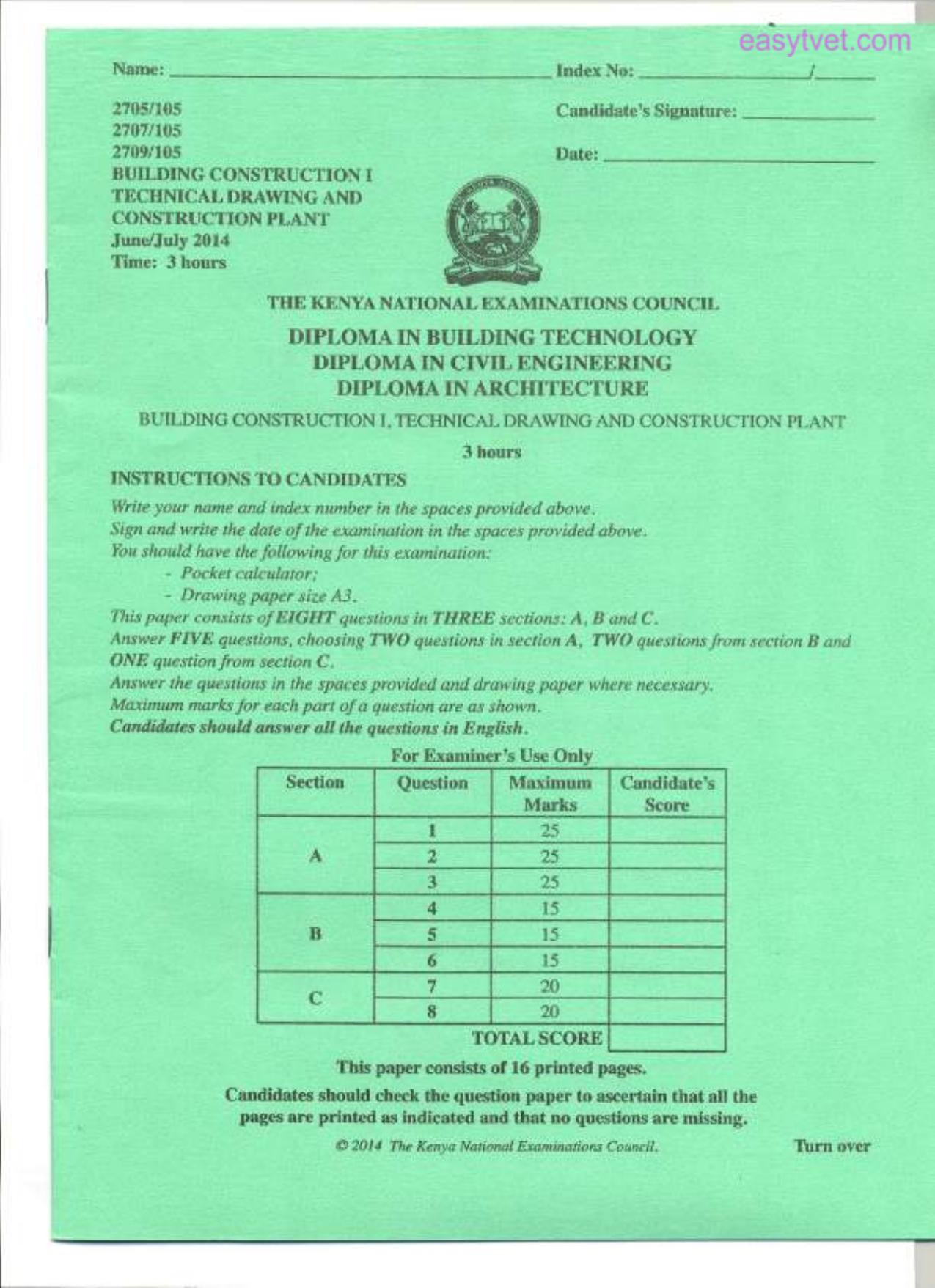 Building Construction 1, Technical Drawing and Construction Plant (2004) — page 1 of 8