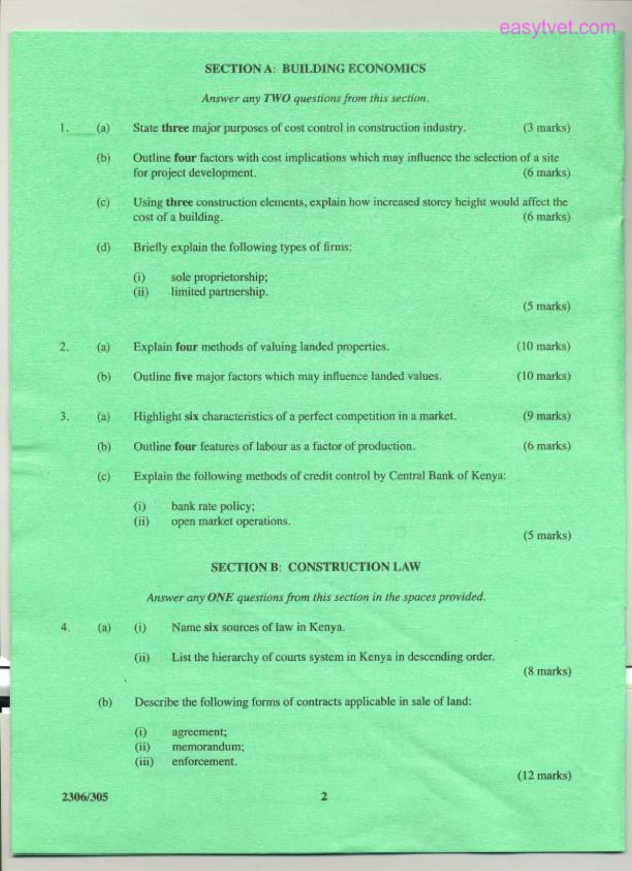 Building Economics, Construction Law, Estimating and Costing (2014) — page 2 of 4