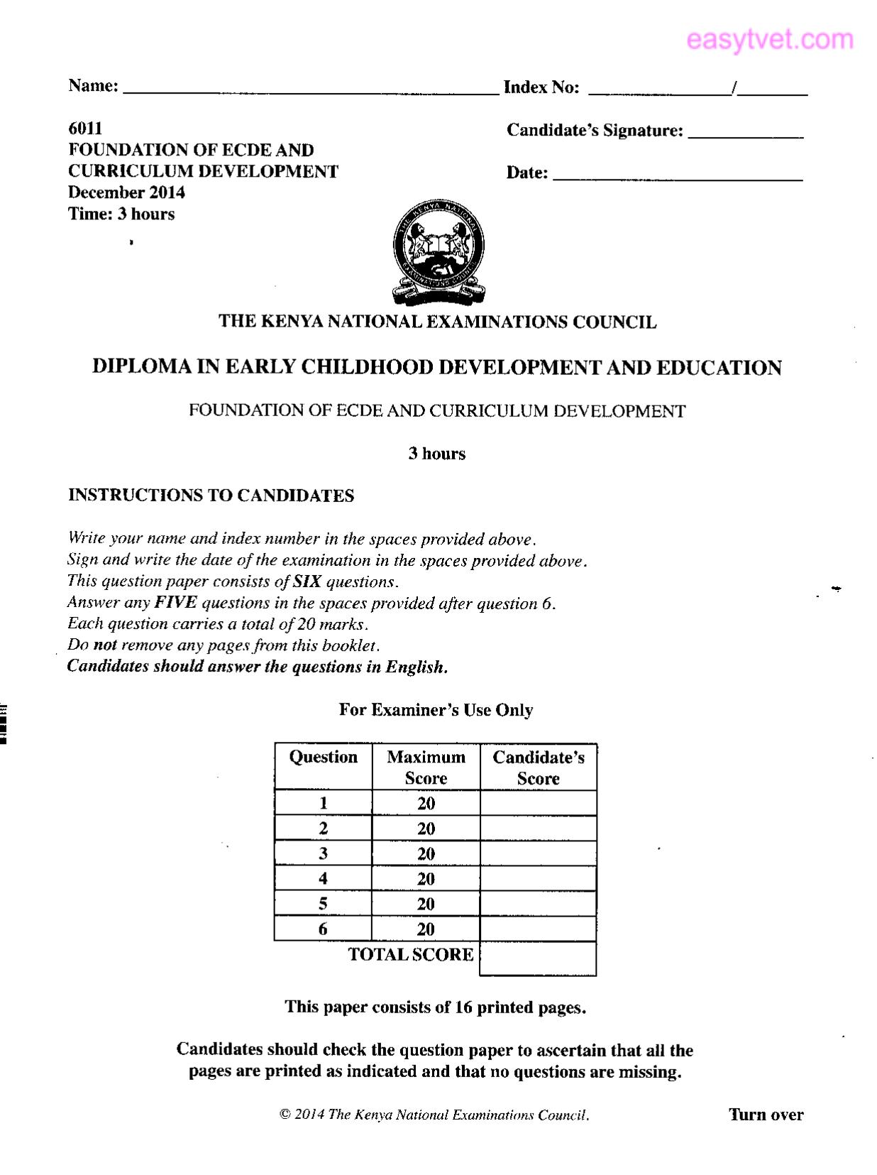 Foundation of Ecde and Curriculum Development (2014) — page 1 of 2
