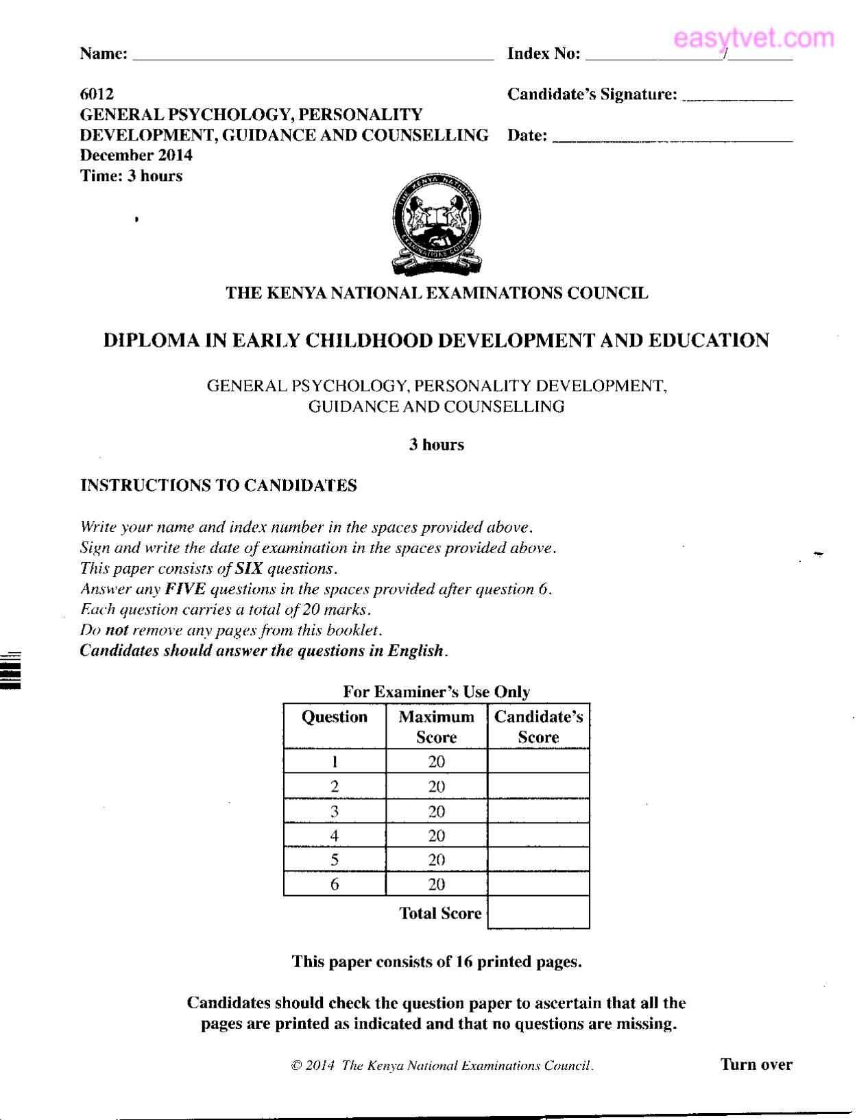 General Psychology, Personality Development (2014) — page 1 of 3