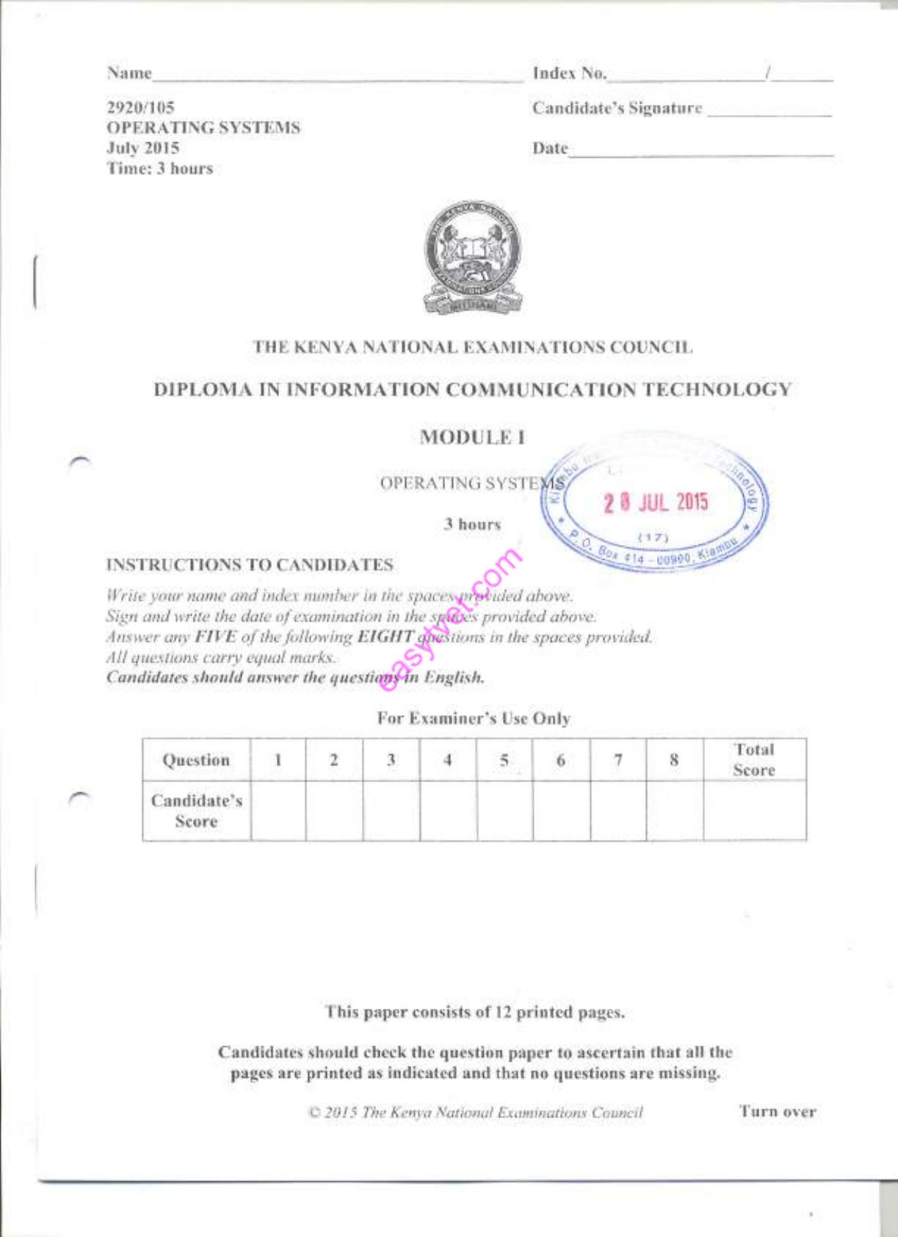 Diplonma in Information Communication Technology (2015) — page 1 of 12