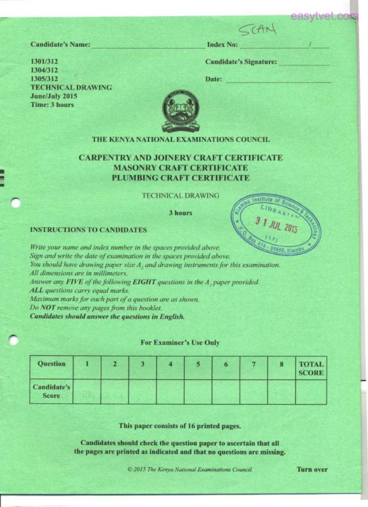 Plumbing Craft Certificate (2015) — page 1 of 7