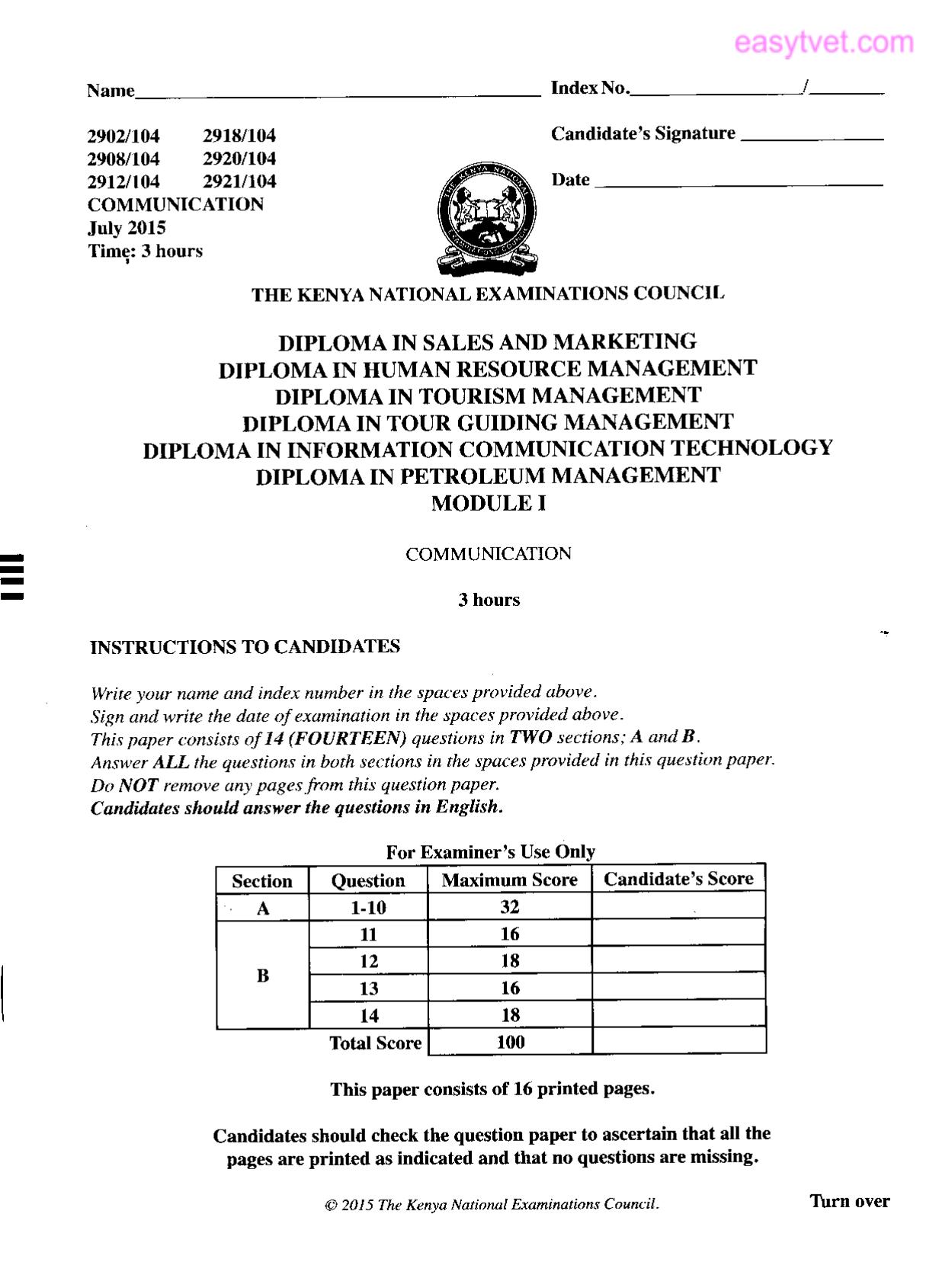 Diploma in Information Communication Technology (2015) — page 1 of 6