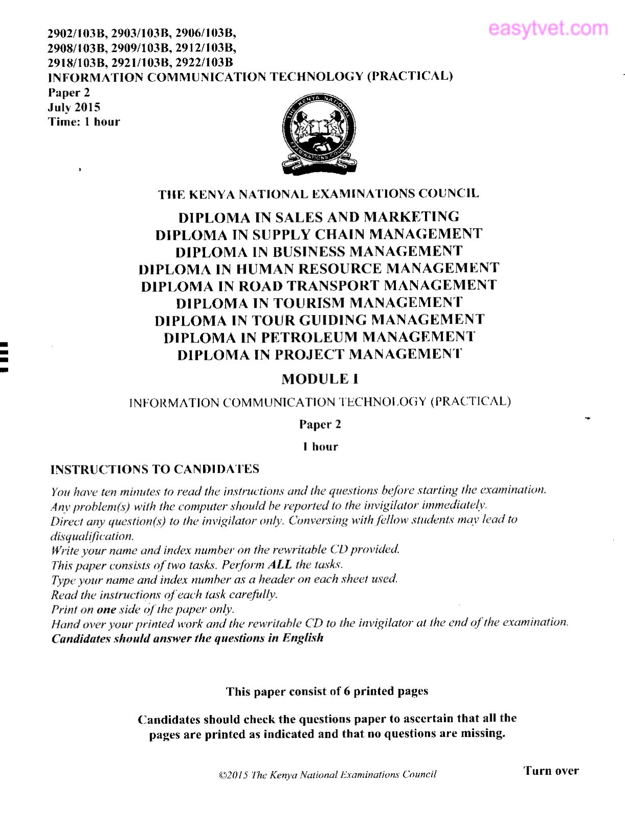 Information Communication Technology (practical (2015) — page 1 of 5