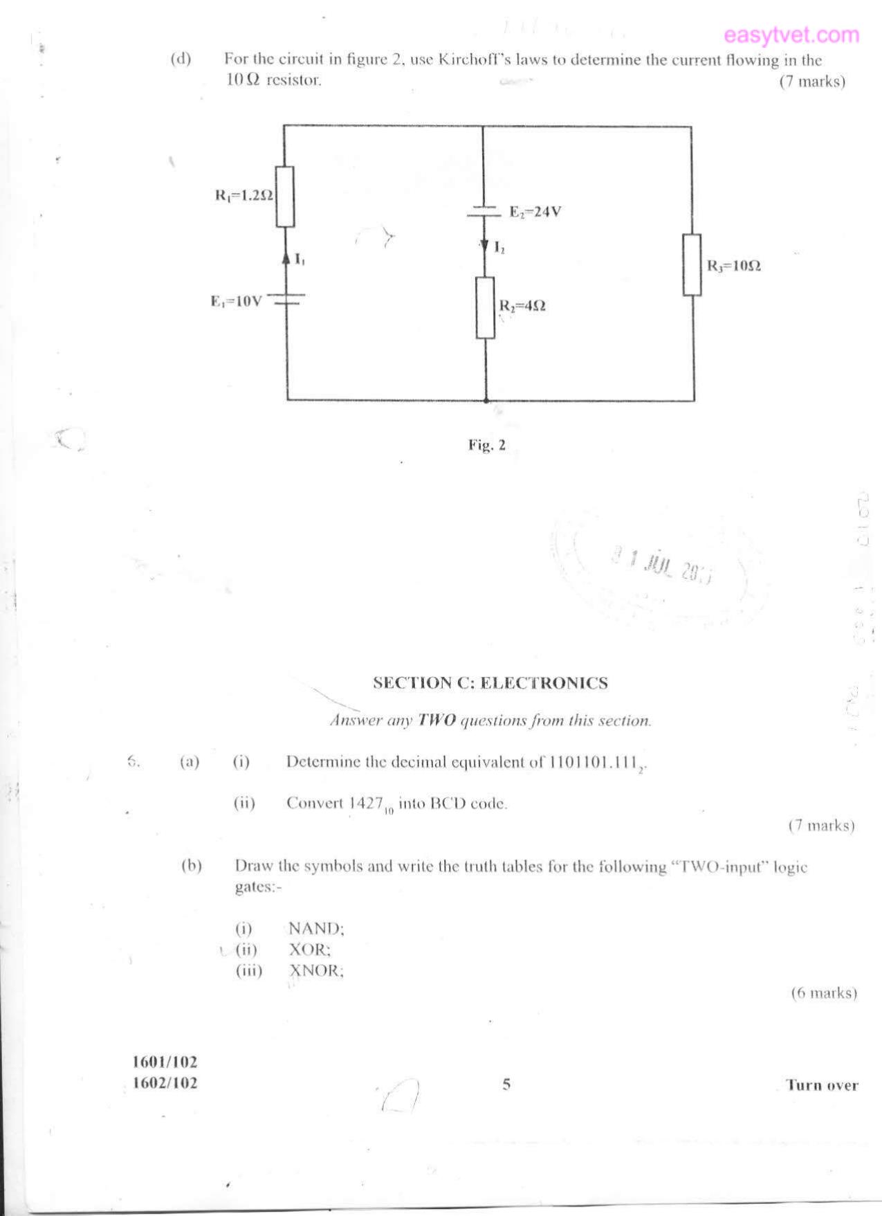 Applied Science, Electrical Principles and Electronics (2015) — page 5 of 8