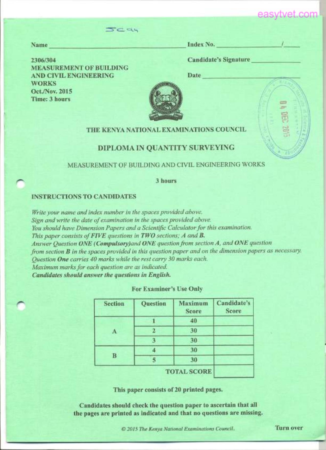 Measurement of Building and Civil Engineering Works (2015) — page 1 of 6