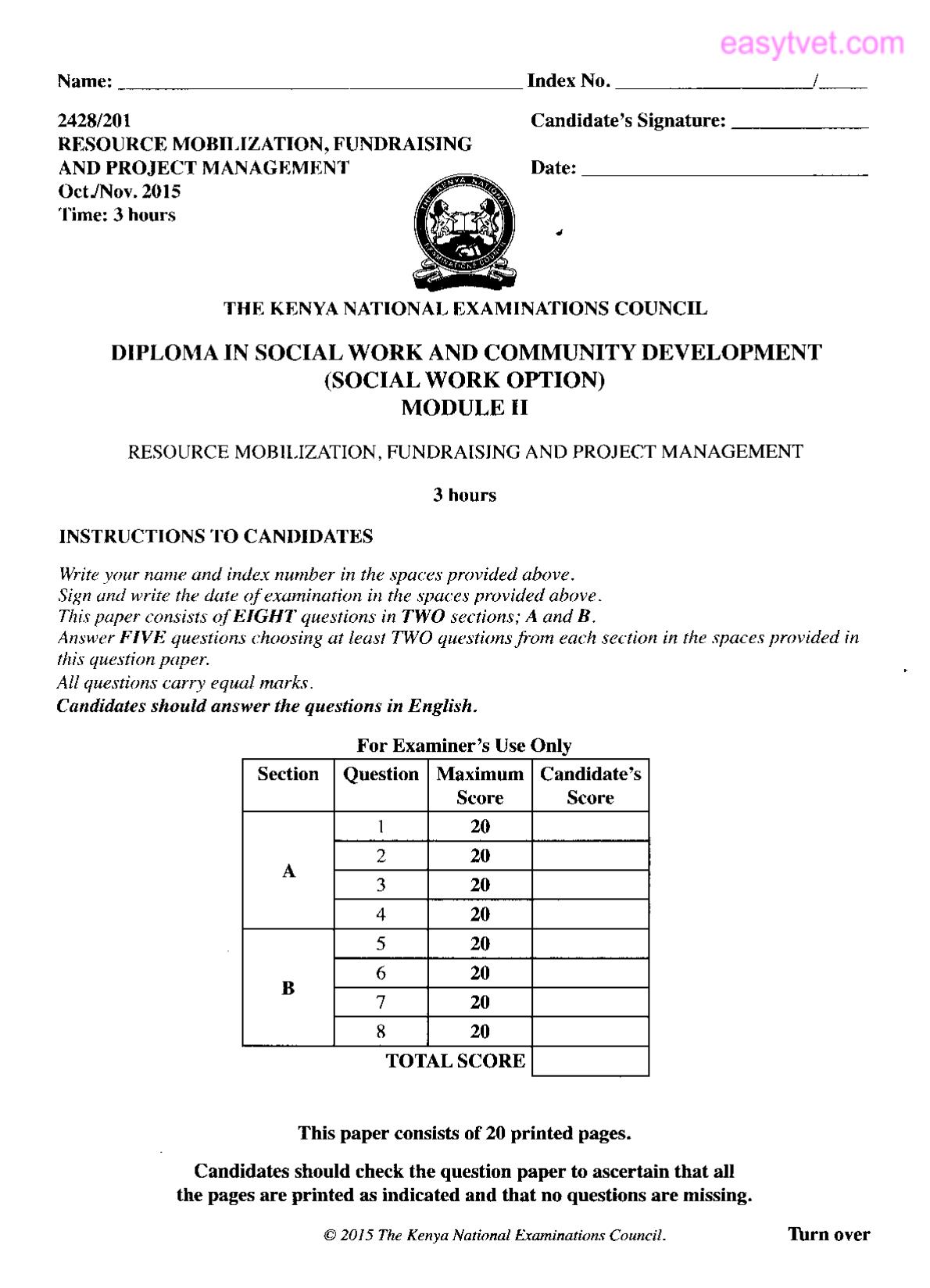 Resource Mobilization, Fundraising and Project Management (2015) — page 1 of 3