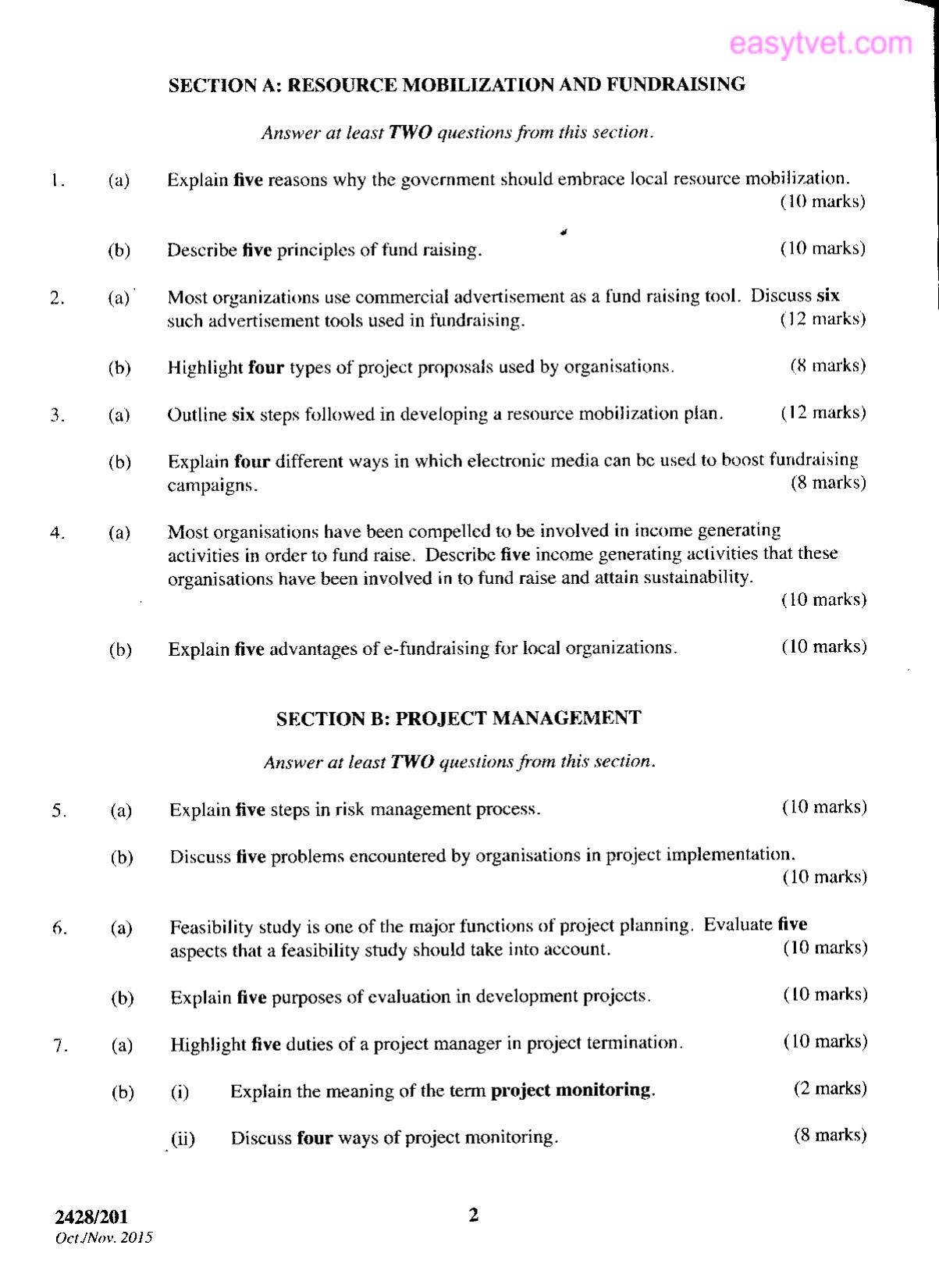 Resource Mobilization, Fundraising and Project Management (2015) — page 2 of 3