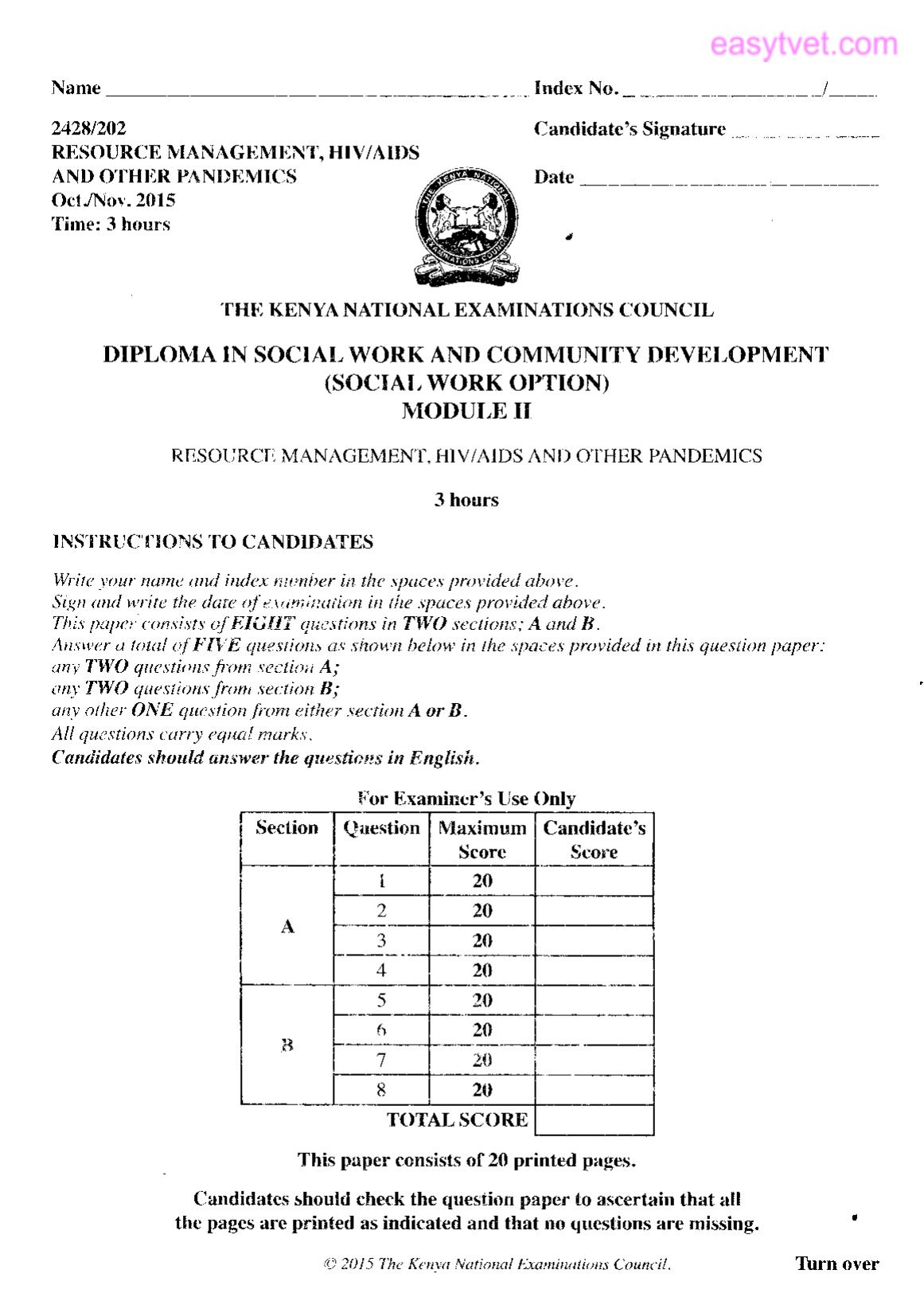 Resourct Management, Hiv/aids and Other Pandemics (2015) — page 1 of 2