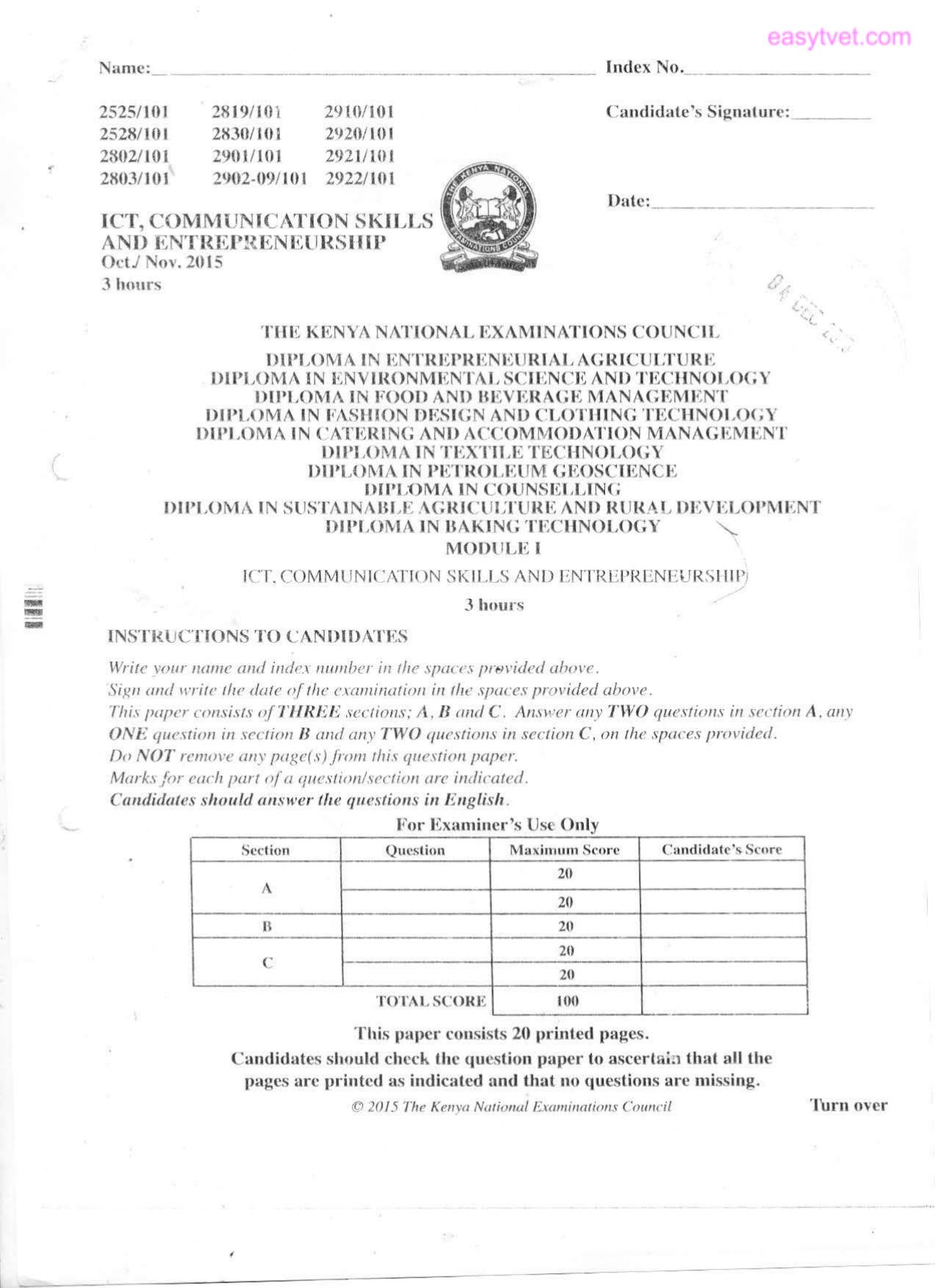 Diploma in Sustainable Agricuuture and Rural Development (2015) — page 1 of 6