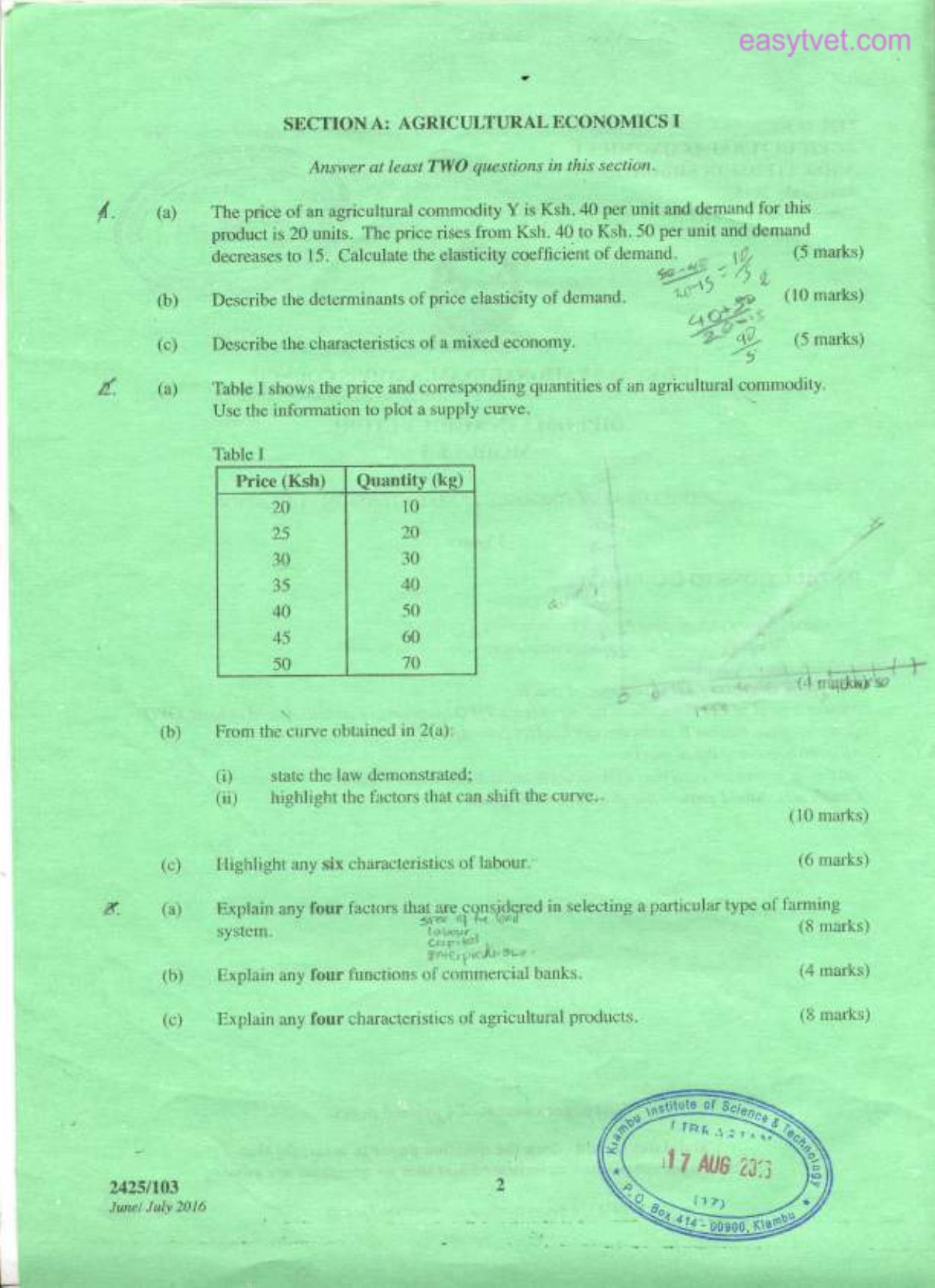 Agricultural Economics 1 and Extension Education (2016) — page 2 of 3
